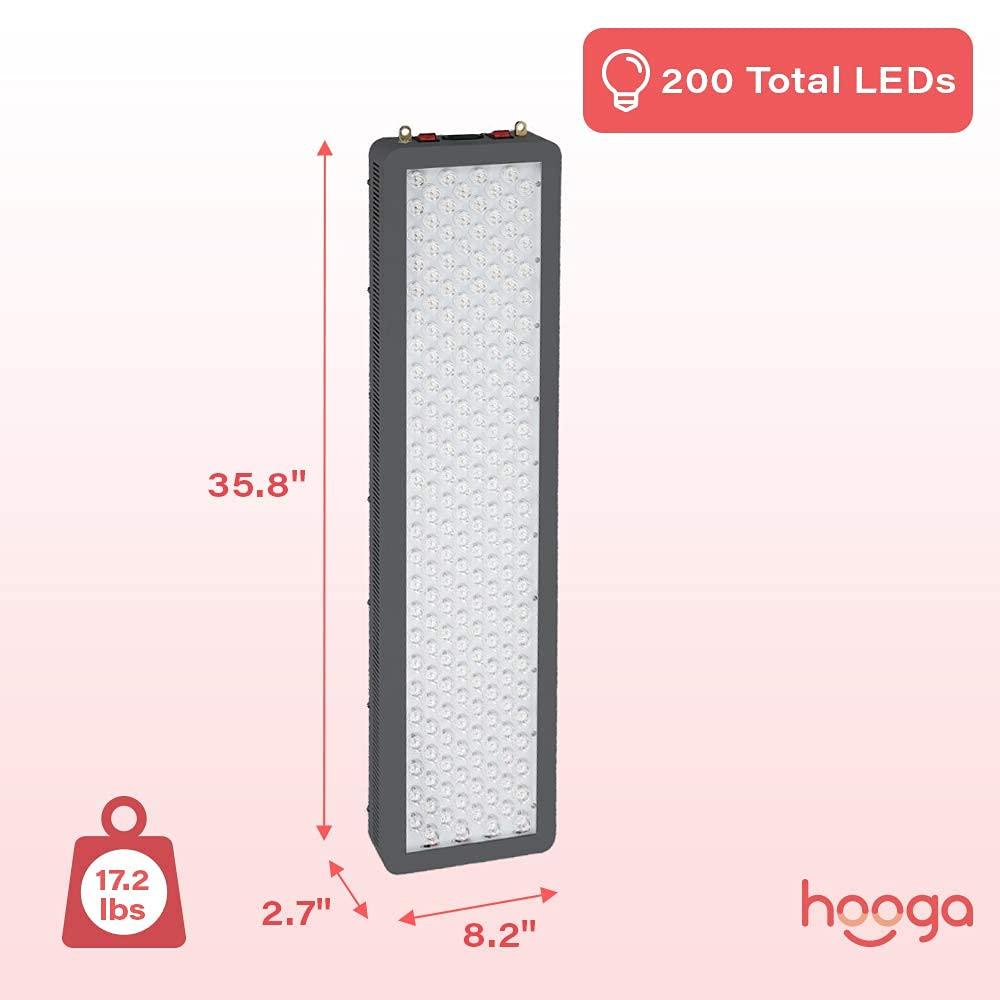 hooga Hooga Red Light Therapy for Face and Body, Red 660nm Near Infrared 850nm, 200 LEDs, High Power Panel for Pain Relief, Sleep, Skin Health, Anti-Aging, Energy, Recovery. Hanging Kit Included. HG1000.
