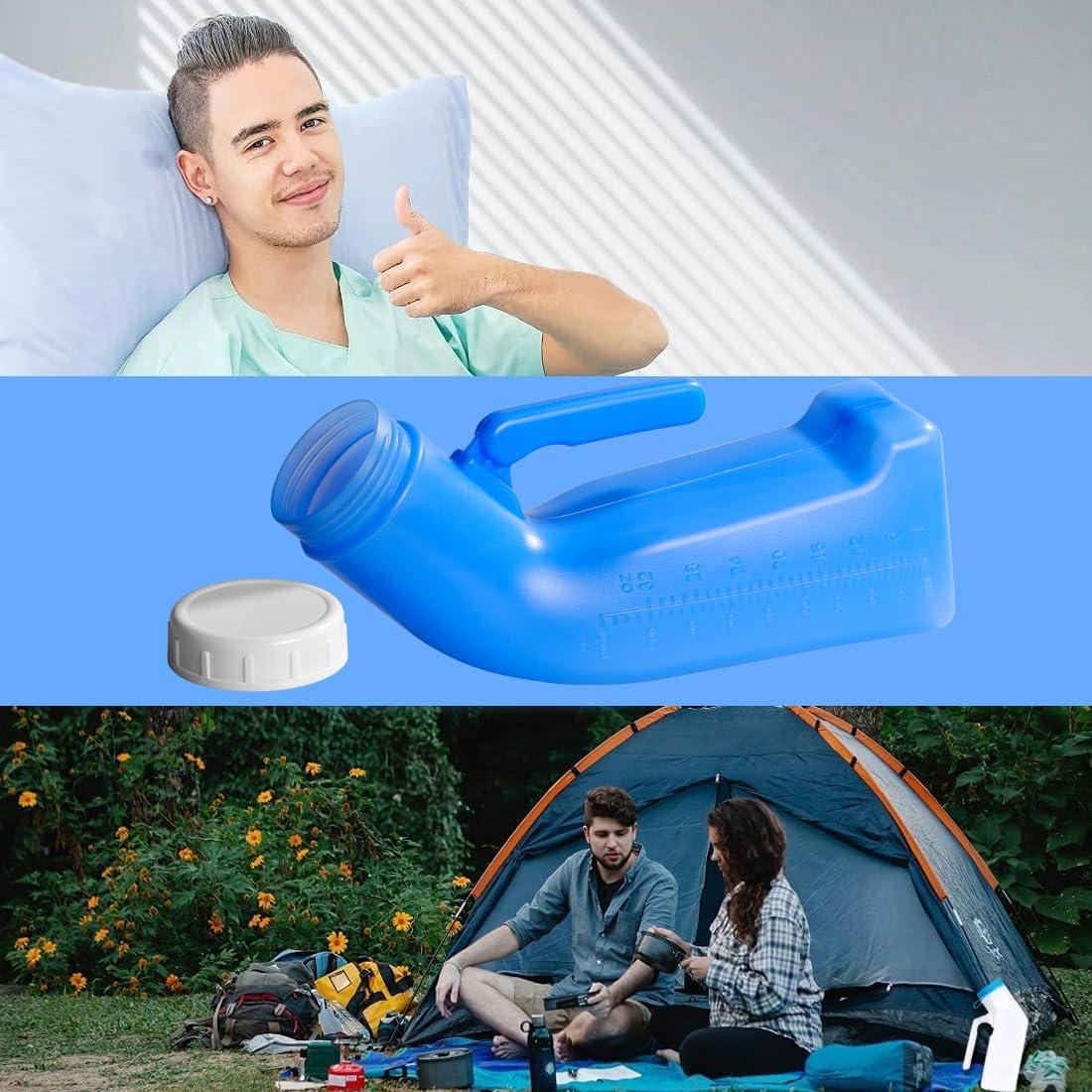 LAOJU Male Urinals Urine Bottle for Men Portable Travel Pee Bottles Spill Proof Urinary Chamber with Screw-on-Lid Plastic Bedside Urinals for Men, 1L