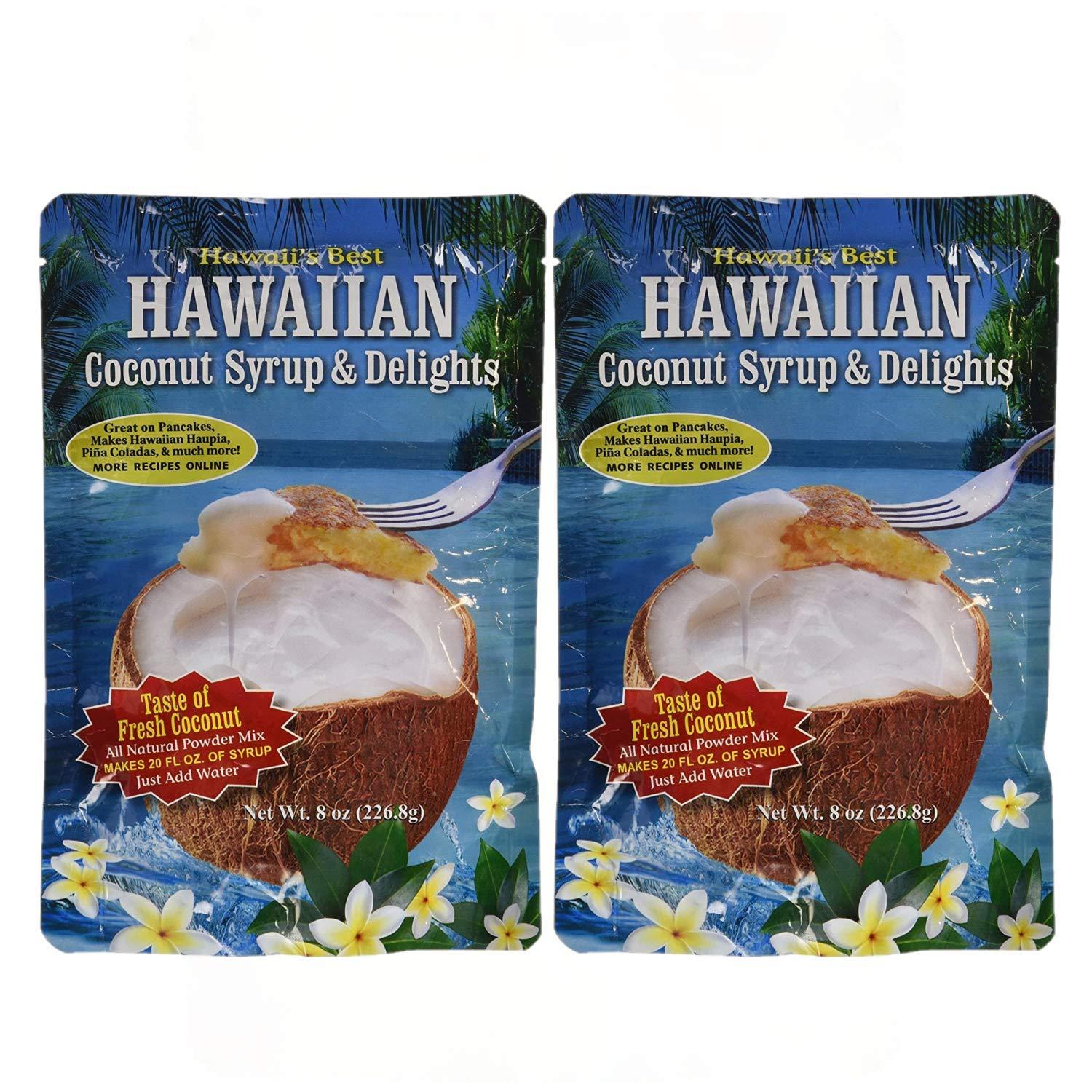 Hawaii\'s Best Hawaii\'s Best Tropical Coconut Syrup Two Pack (8 oz each) - Instant Coconut Syrup Mix, Just Add Water - Great for Pancakes, Hawaiian Haupia, French Toast, Pina Coladas - Each Bag Makes 20 oz