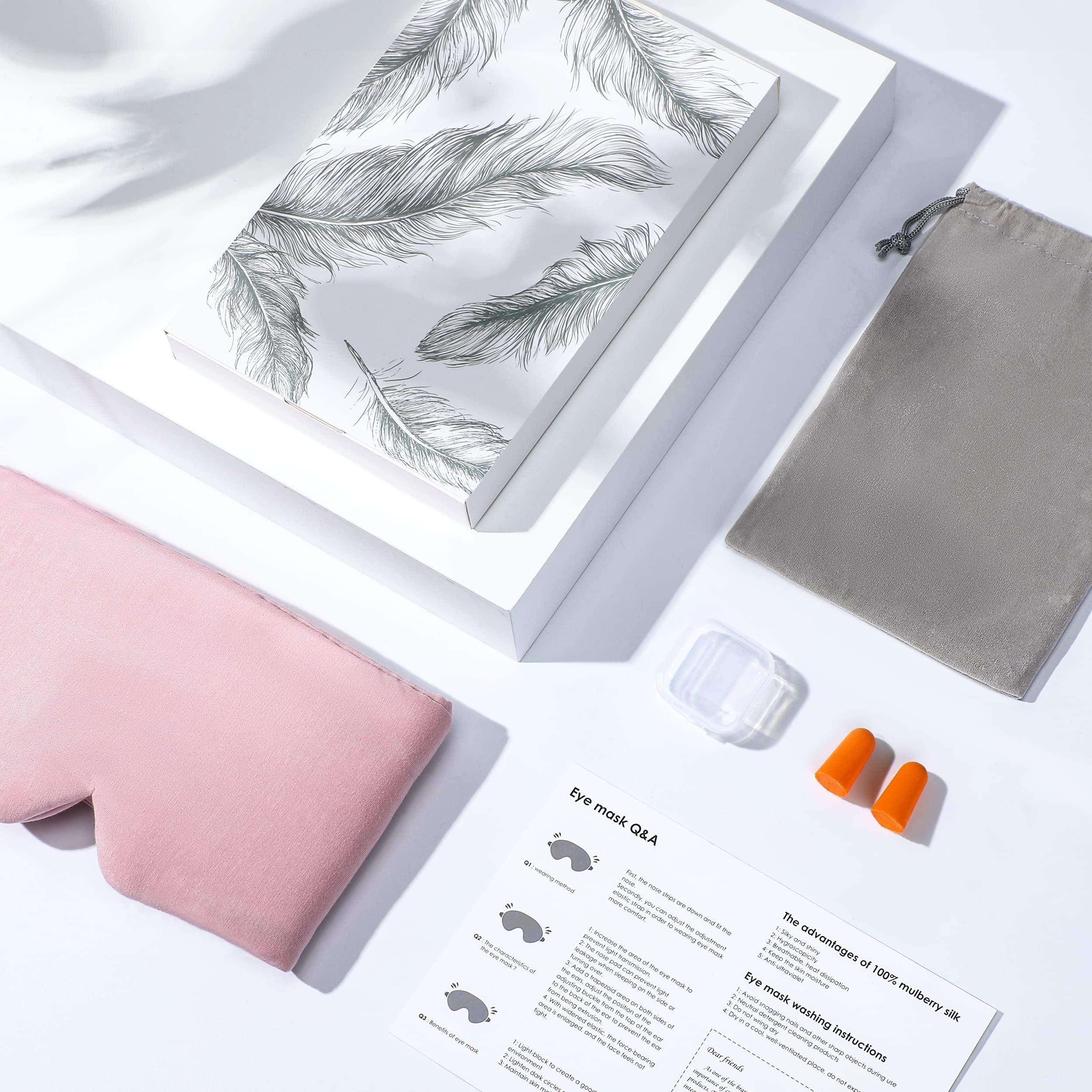 FRESHME FRESHME Cotton Sleep Mask Blackout - Handmade Eye Mask for Sleeping Eye Shade Cover Sleep Mask for Women Men Girl Soft and Breathable Adjustable Blinder Light Blocking Pink Airplane with Travel Pouch