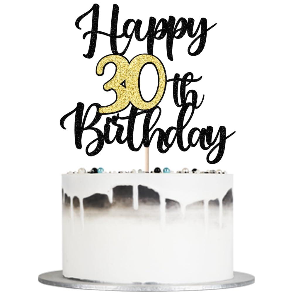 Auteby Auteby Happy 30th Birthday Cake Topper Black Gold Glitter Happy Birthday Cake Topper Cake Pick 30 Fabulous Cake Decoration for Happy 30th Birthday Theme Party Decorations Supplies (Black Gold, 30)