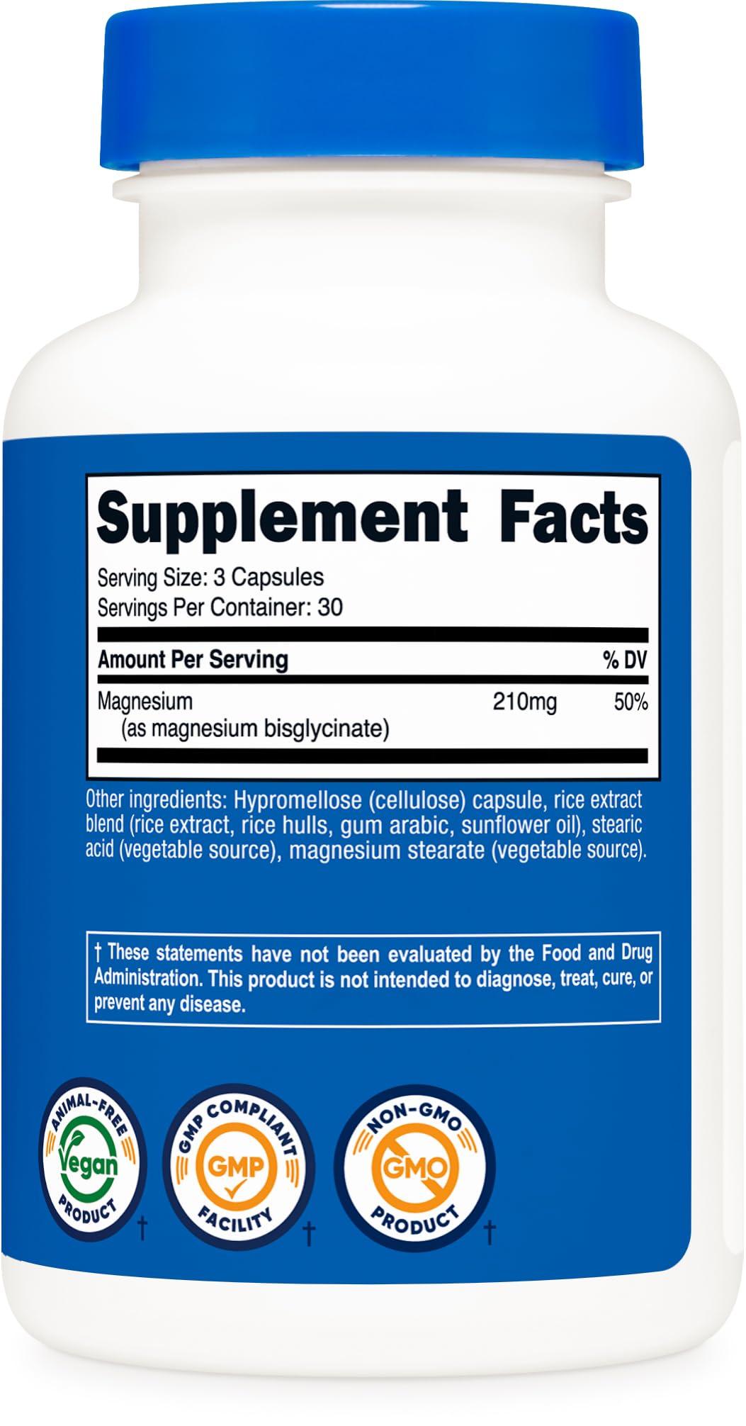 Nutricost Nutricost Magnesium Glycinate Capsules (90 Capsules, 210 mg Per Serving) - Magnesium Glycinate Supplement for Gentle Absorption