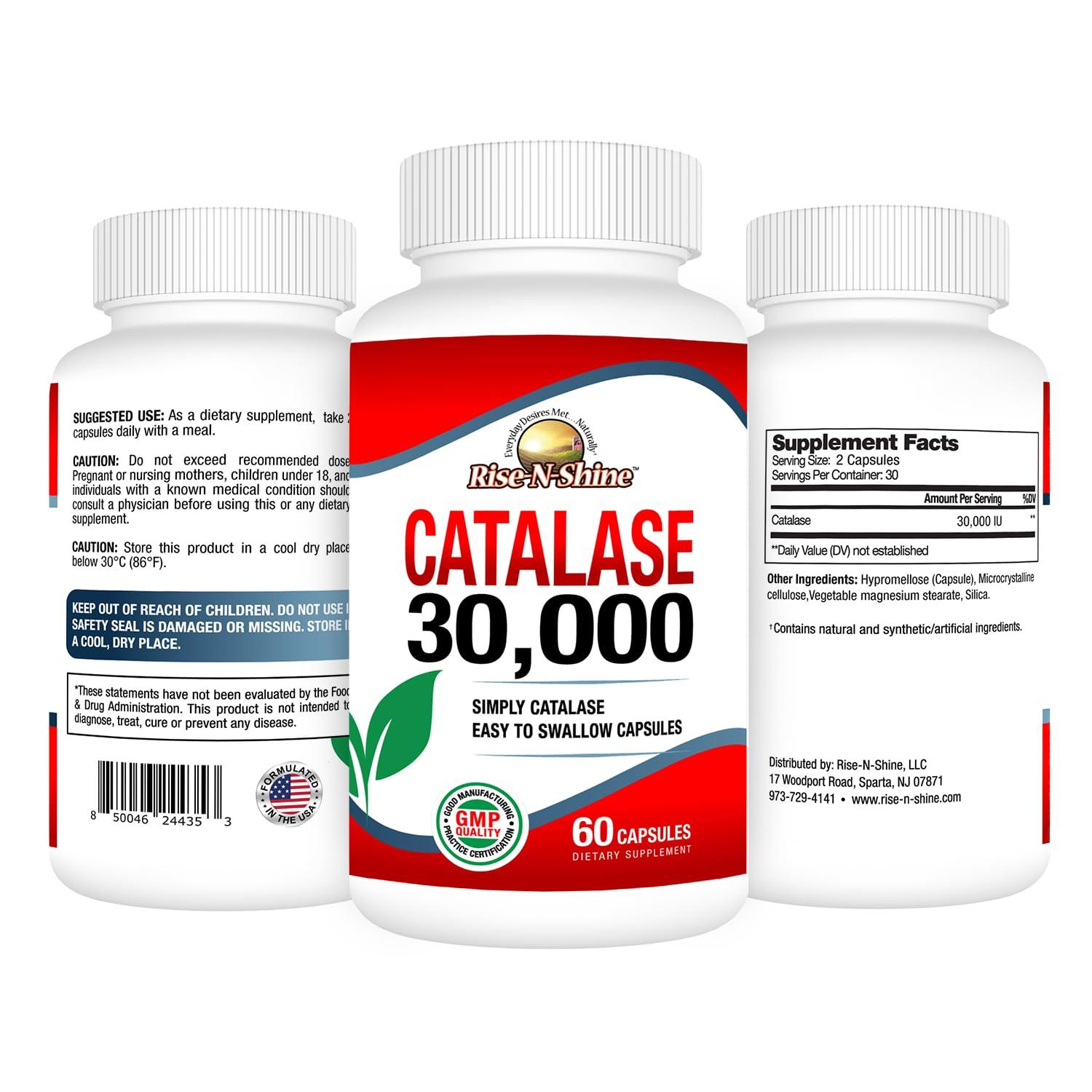 CATALASE EXTREME Rise-N-Shine Catalase Supplement 30,000 - Powerful Antioxidant Enzyme for Hair Health Support- Hair Supplements for Strong Hair - 60 Capsules (30-day Supply)