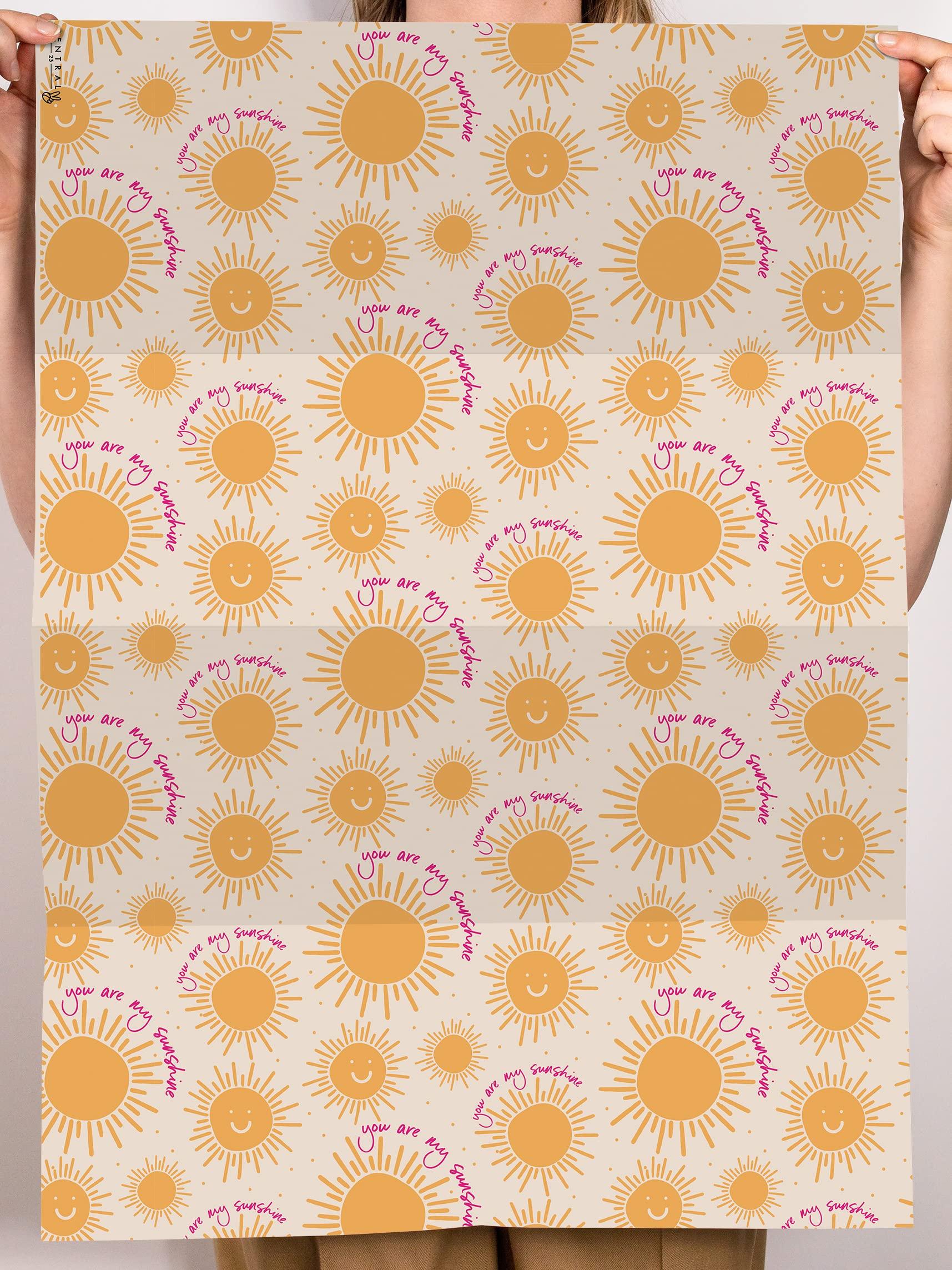 CENTRAL 23 CENTRAL 23 Yellow Wrapping Paper - \'You Are My Sunshine\' - 6 Sheets Of Gift Wrap - Summer Sun Gold - For Christmas Holiday Birthday Anniversary - Comes With Fun Stickers