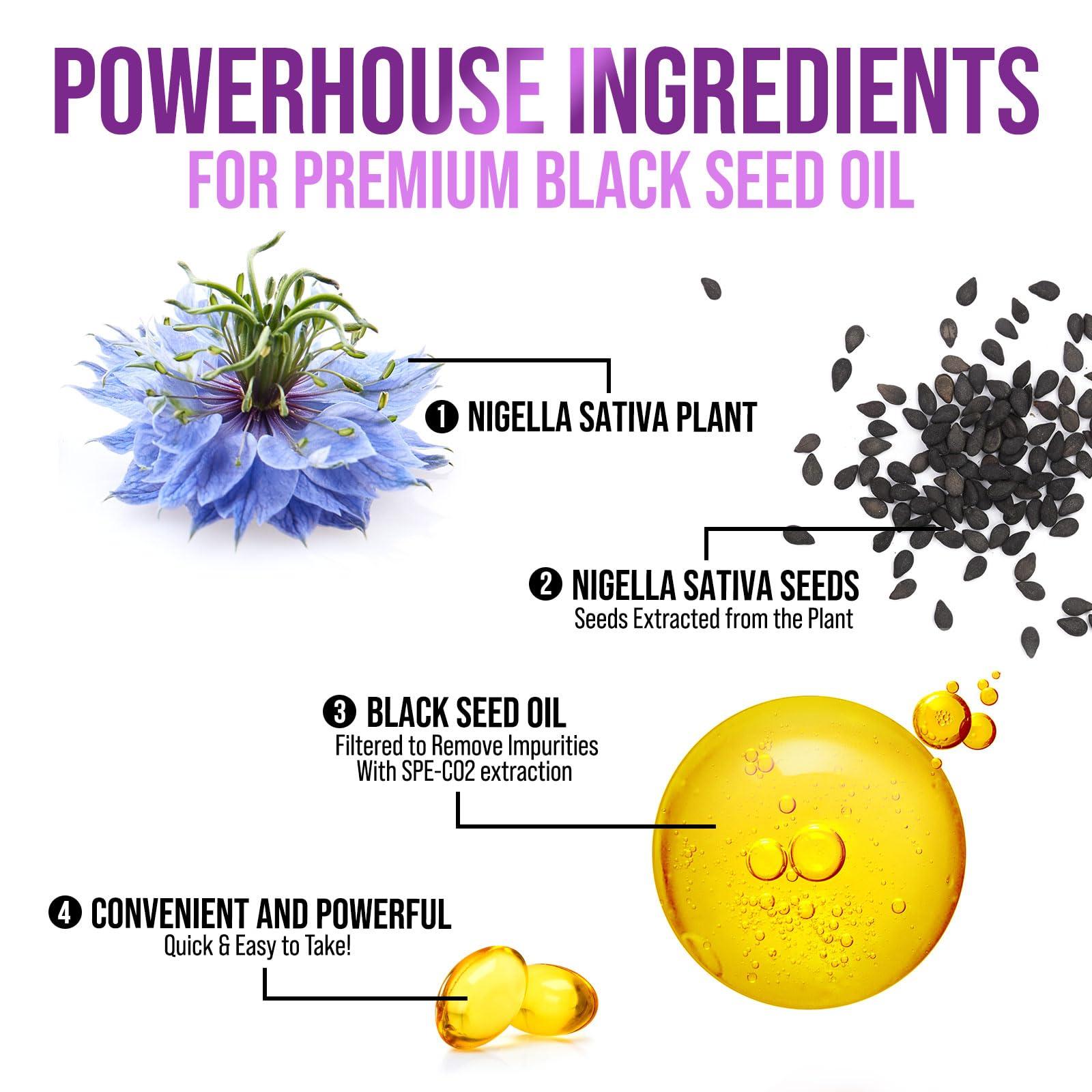 Nature\'s Strength Black Seed Oil 1000mg, Amazing Skin Health (Vegan & Non-GMO) Nigella Sativa for Joint, Hair & Immune Support, Best Extraction Above Cold Pressed Blackseed Oil, Pure Black Cumin Seed Oil - 120 Softgels