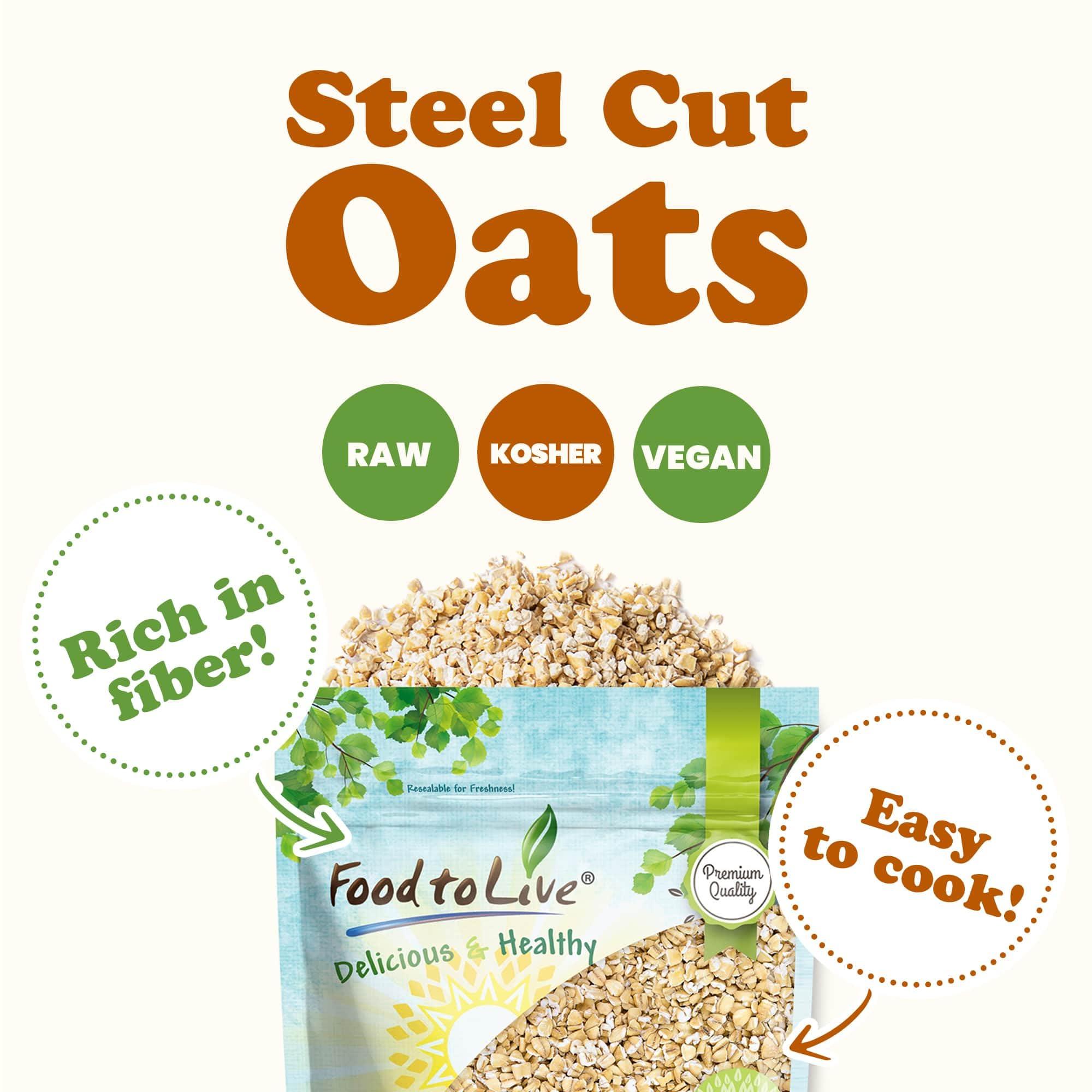 Food to Live Food to Live Steel Cut Oats, 1.5 Pounds - 100% Whole Grain Irish Oats, Quick and Easy Cooking Oatmeal, Hearty and Nutritious Cereal, High in Fiber and Protein, Raw, Unprocessed, Vegan, Kosher, Bulk