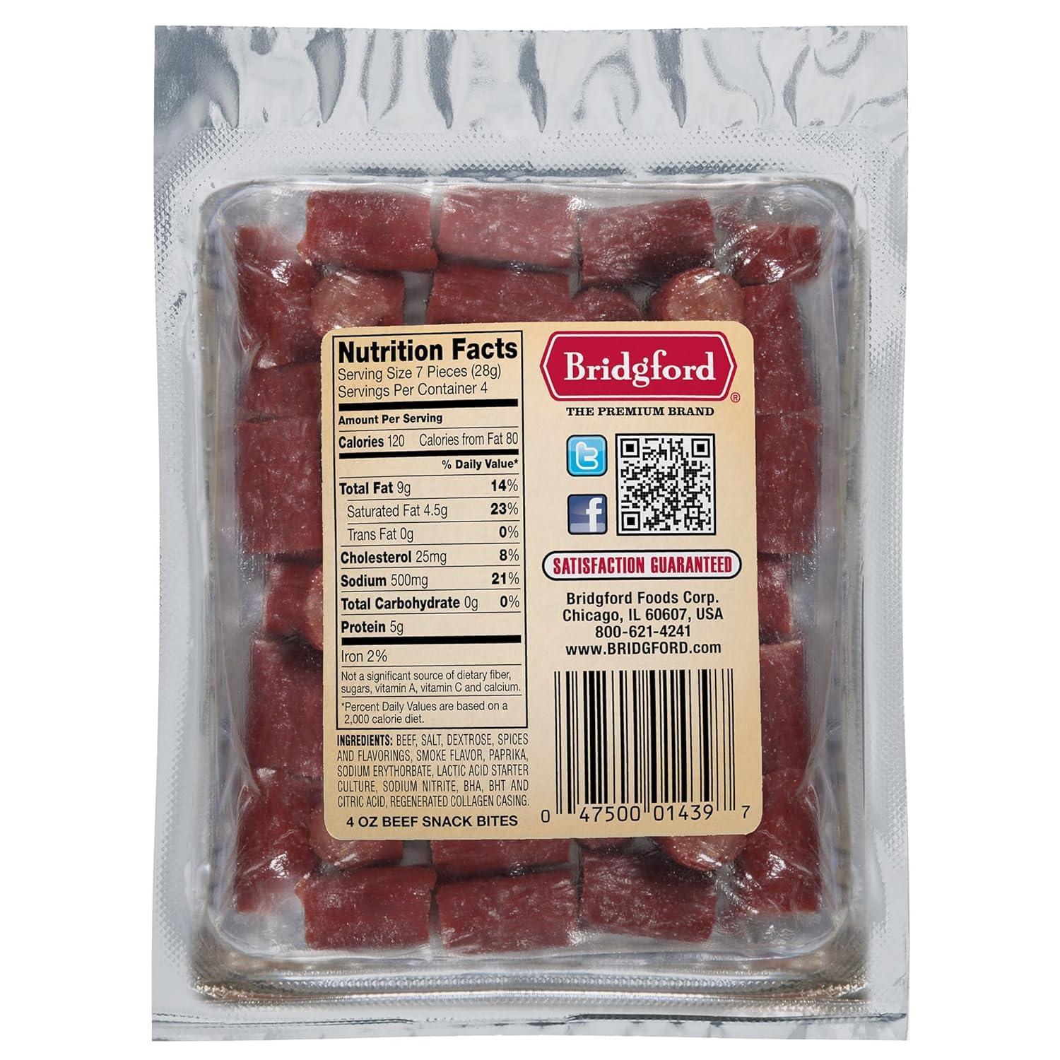 Bridgford Bridgford Beef Snack Bites 4 oz Pack of 4 - Ready-to-Eat Beef Snacks for On-the-Go Snacking - Gluten-Free Zero Carbs Meat Snacks for Adults - Keto Beef Snack Bites for Your Keto Diets