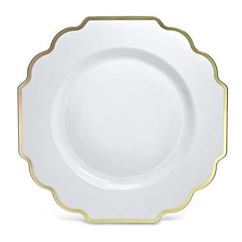 OCCASIONS FINEST PLASTIC TABLEWARE " OCCASIONS " 120 Plates Pack, Heavyweight Disposable Wedding Party Plastic Plates (8'' Appetizer/Dessert PlateImperial in White & Gold)