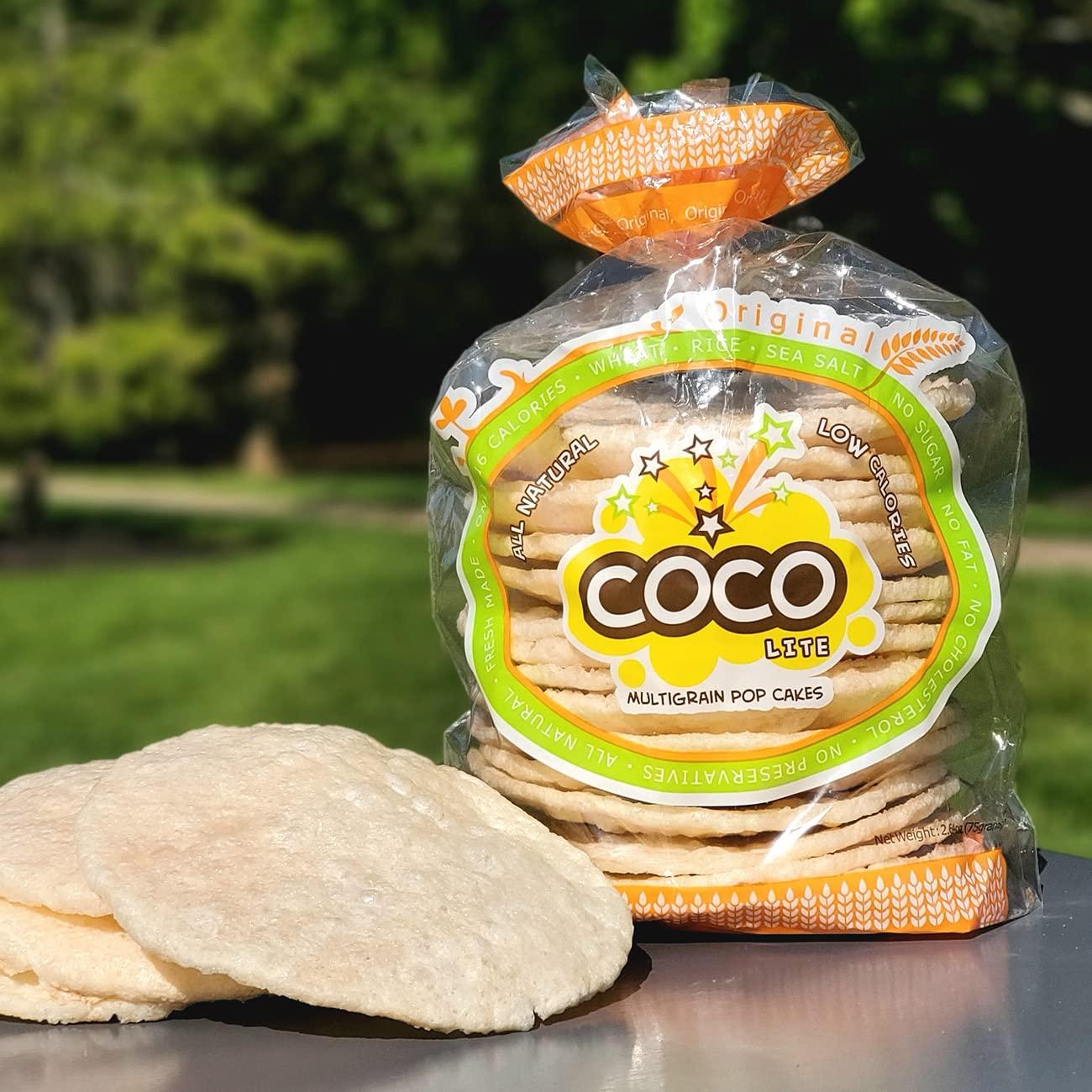 COCO POP SNAX 4 PACK COCO LITE ORIGINAL Popped Rice Cakes, Non-GMO, Light and Airy Rice Cracker, Multigrain Rice Crisps, Low Calorie, Sugar Free, Fat Free, No Preservatives
