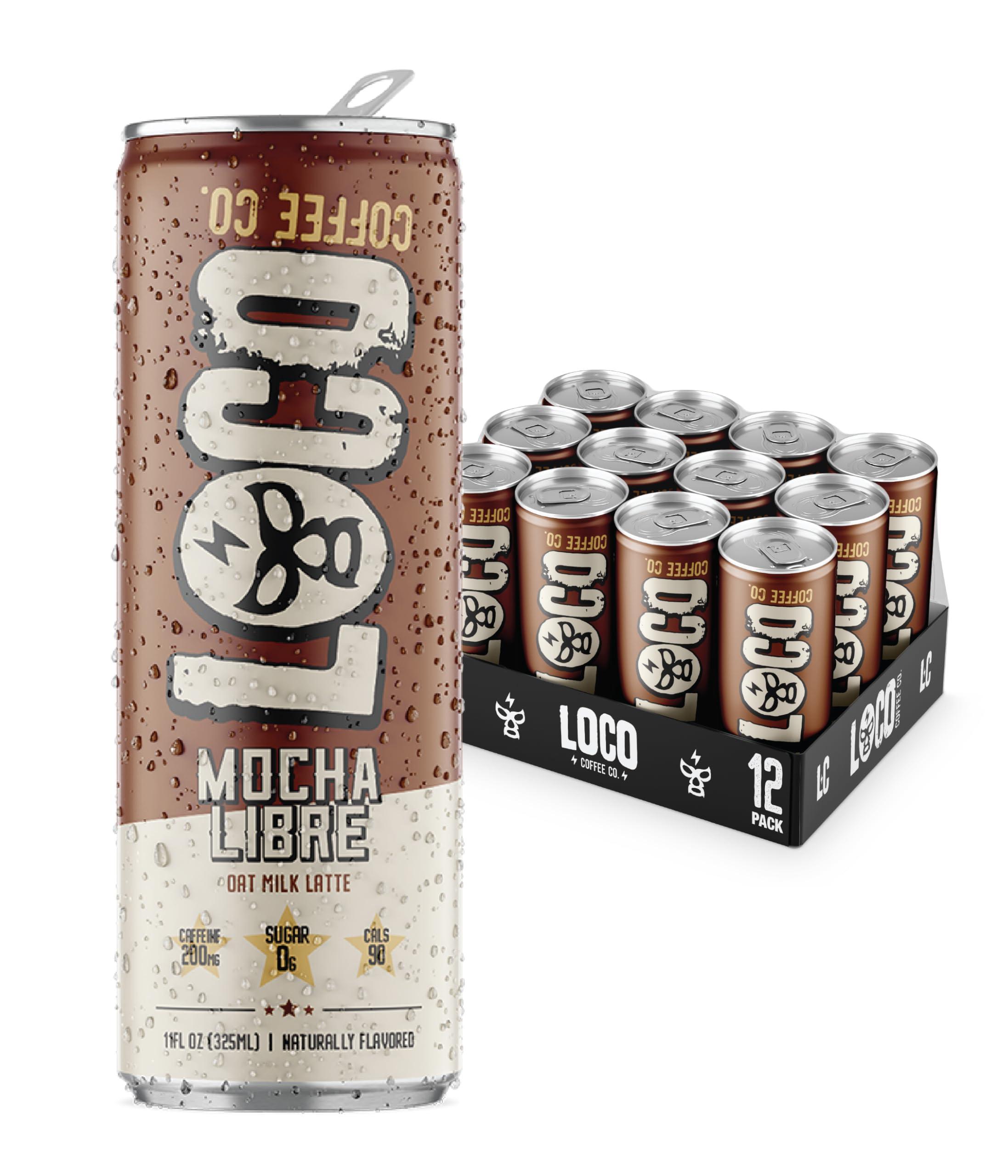 Loco Life Brew Loco Coffee Mocha Oat Milk Latte Cold Brew Coffee [Mocha] 11 Ounce Can, 12 Count | Medium Roast, 180mg Caffeine | Gluten Free and Dairy Free | Low Sugar, Low Calorie Iced Coffee