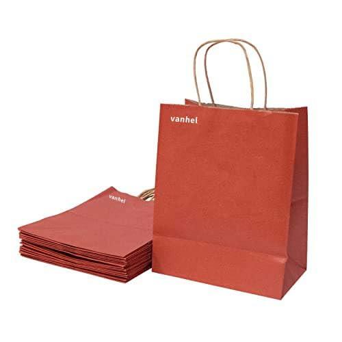 vanhel vanhel 50 PCS Wrapped Red Paper Gift Bags :8x4.25x10.5 Inch Paper Gift Bags with Handles, Paper Bags with Handles Ideal for Christmas, Halloween, Tetail, Commercial and Wedding Events