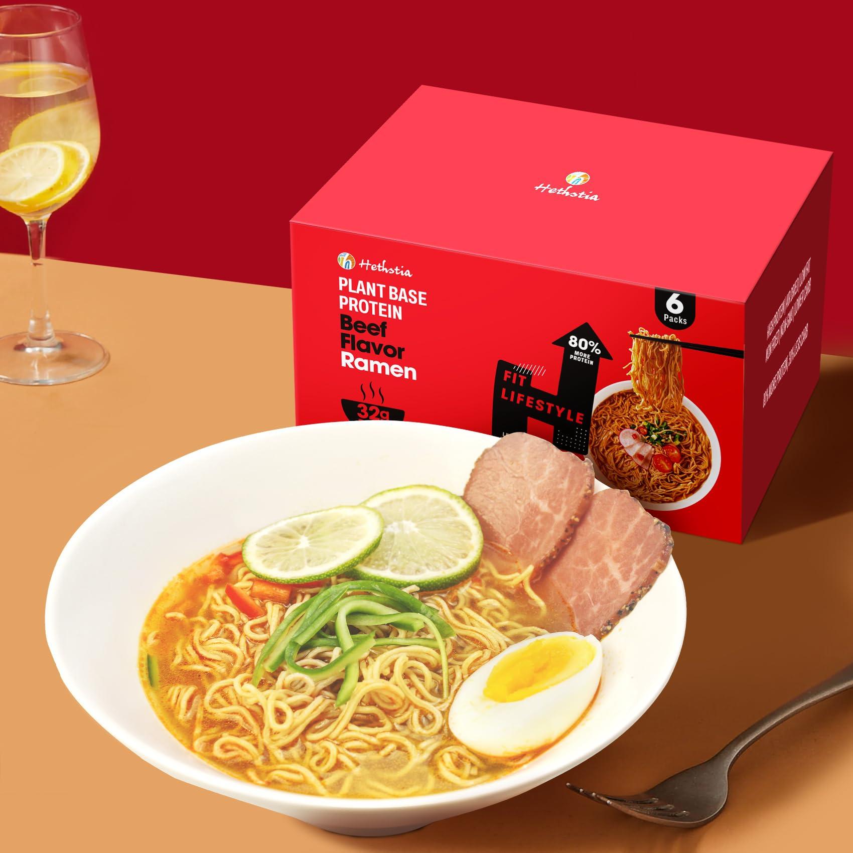 Hethstia Hethstia Instant Ramen Spicy Beef Flavor 6 Pack Plant-Based High-Protein Noodle Meal, 32g Protein, Vegan, Non-GMO, Low Fat, Air-Dried, Non-Fried, Healthy Spicy Ramen Soup