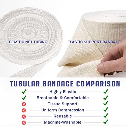 EVERLIT EVERLIT Elasticated Tubular Support Bandage | Stockinette Tubing for Large Arm, Knees, Legs | Light to Moderate Compression Bandage Roll for Tissue Support (Size F | 4\" x 11 yd)