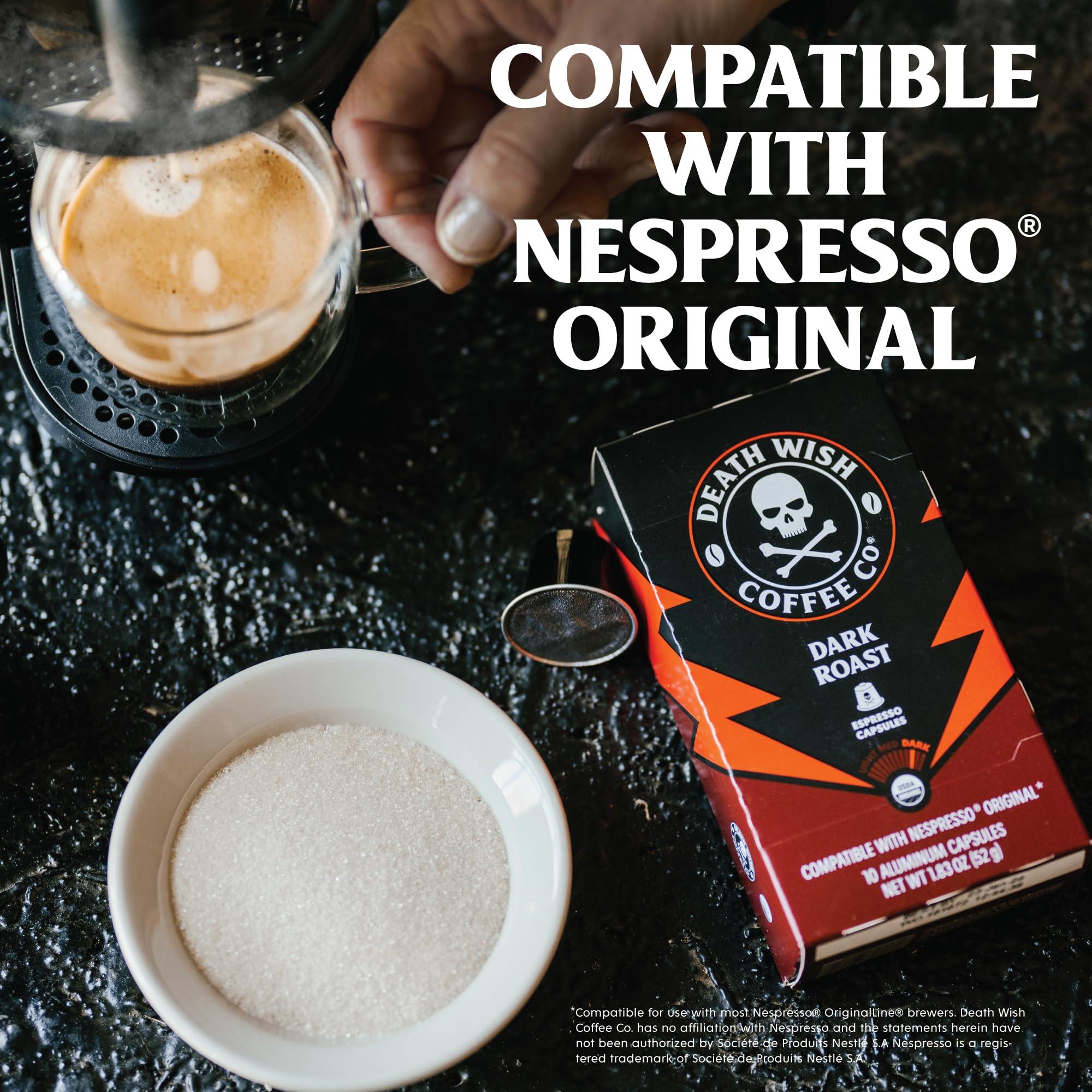 Death Wish Coffee Co. Death Wish Coffee, Capsules Compatible with Nespresso Original Machines, Dark Roast