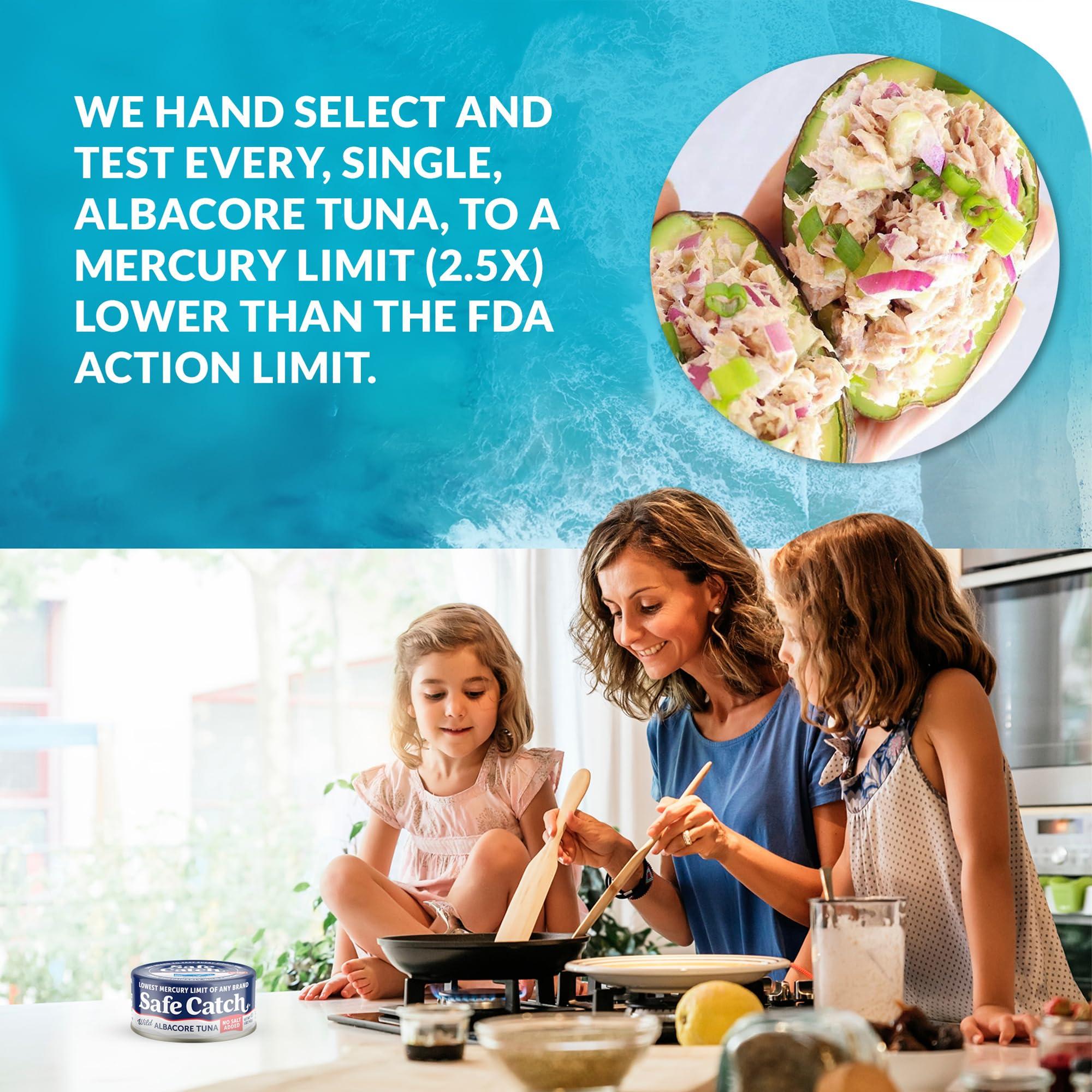 Safe Catch Safe Catch Canned Lowest Mercury Limit Albacore Tuna Fish No Salt Added, Wild Caught, Gluten-Free, Kosher, Whole30 Approved, Keto, 5oz Can, 6-Pack
