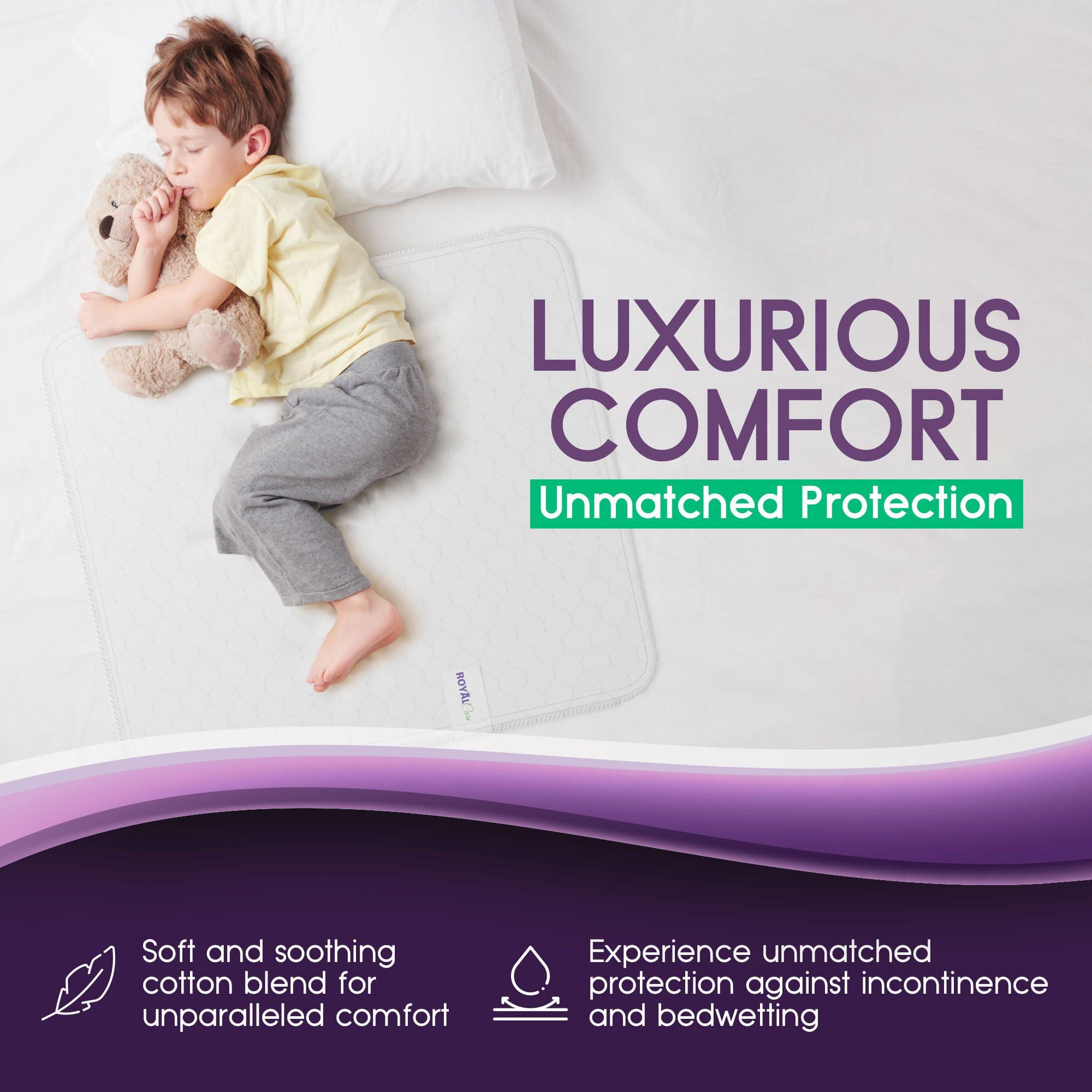 Royal Care Incontinence Bed Pads - 4 Pack 24” x 36” Reusable Waterproof Mattress Protectors - Highly Absorbent, Machine Washable - for Children, Pets and Seniors - Assorted Colors - Royal Care