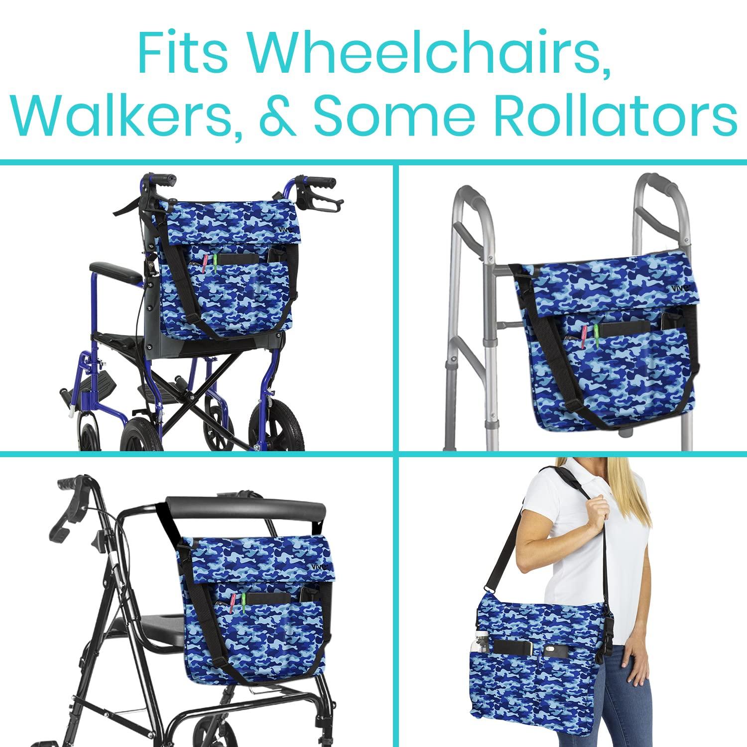 Vive Vive XL Wheelchair Bag - Waterproof, Scratch-Resistant, Double-Stitched, Machine Washable Accessory for Adults, Seniors, 15 Colors - Storage Walker Backpack to Hang on Back of Wheel Chair