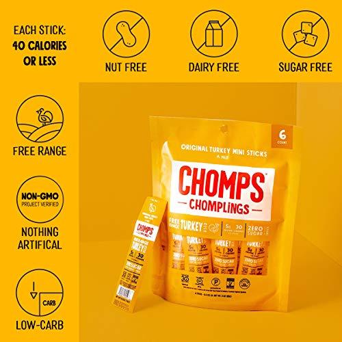 Chomps CHOMPS MINI Free Range Turkey Jerky Meat Snack Sticks, Original Turkey, 0.5 Ounce (Pack of 6)