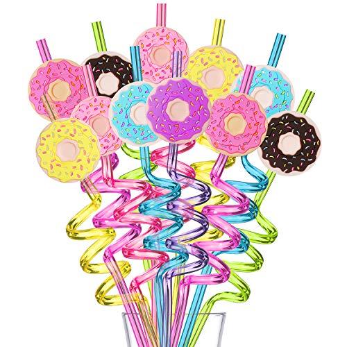 FZR Legend 24 Reusable Donut Straws for Birthday Party Supplies | Party Favors with 2 Cleaning Brush