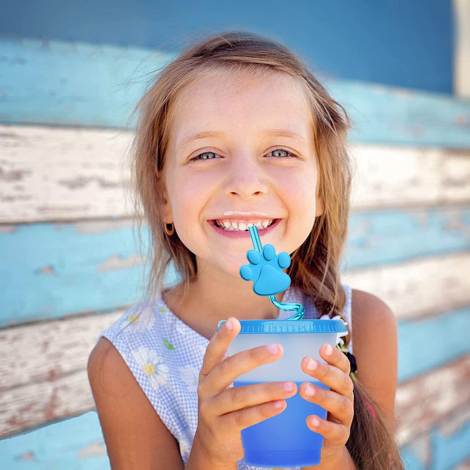 FZR Legend 24 Paw Birthday Party Supplies Paw Print Drinking Straws with 2 PCS Straws Patrol Cleaning Brush for Pet Dog Puppy Pals Cat Birthday Decorations Favors