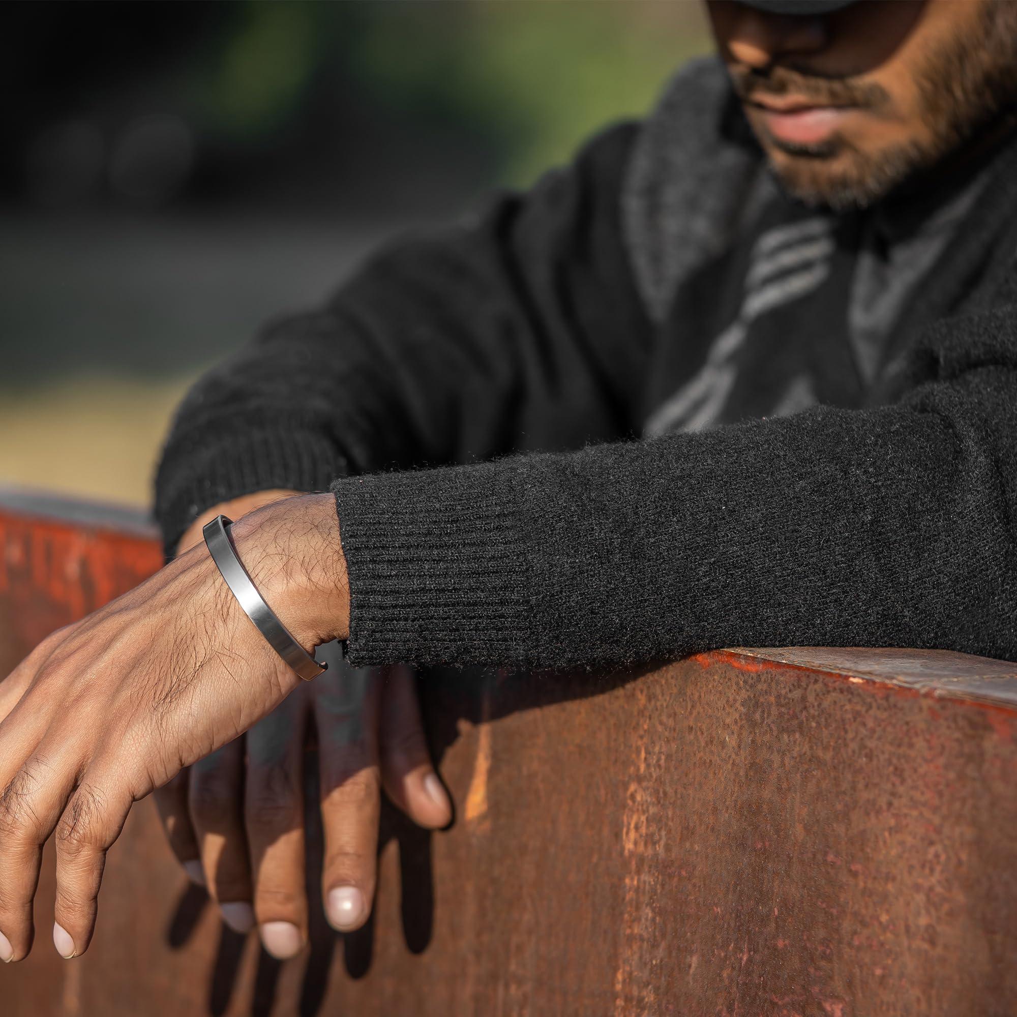 MagnetRX MagnetRX Magnetic Bracelets for Men - Elegant Bangle, Golf/Tennis Elbow & Balance - Mens Cuff Magnetic Bracelet (Brushed Silver | Small)