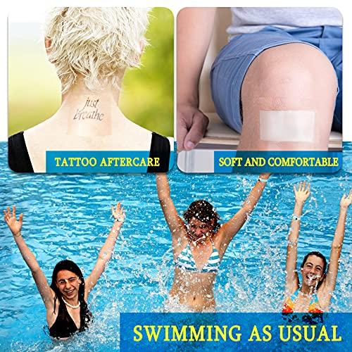 Nuanchu 50 Pieces Shower Waterproof Patch Transparent Stretch Adhesive Bandage Waterproof Clear Adhesive Bandages Tattoo Protective Transparent Film Adhesive Bandages for Tattoos (4 x 4 Inch, 6 x 6 Inch)