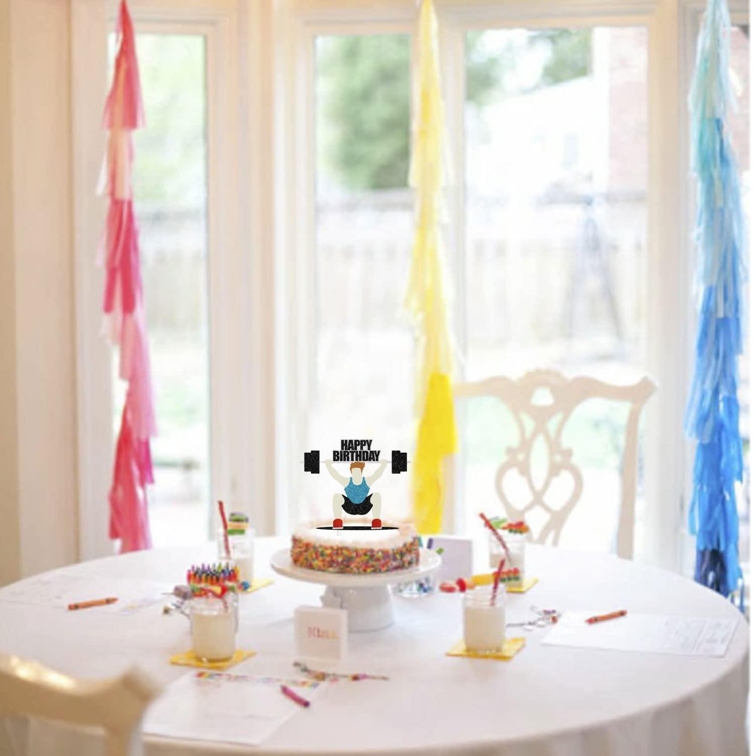 SugarGera Happy Birthday Weightlifter Cake Topper- Fitness Theme Party, Athlete Theme Birthday Party Weightlifting Decoration -SugarGera