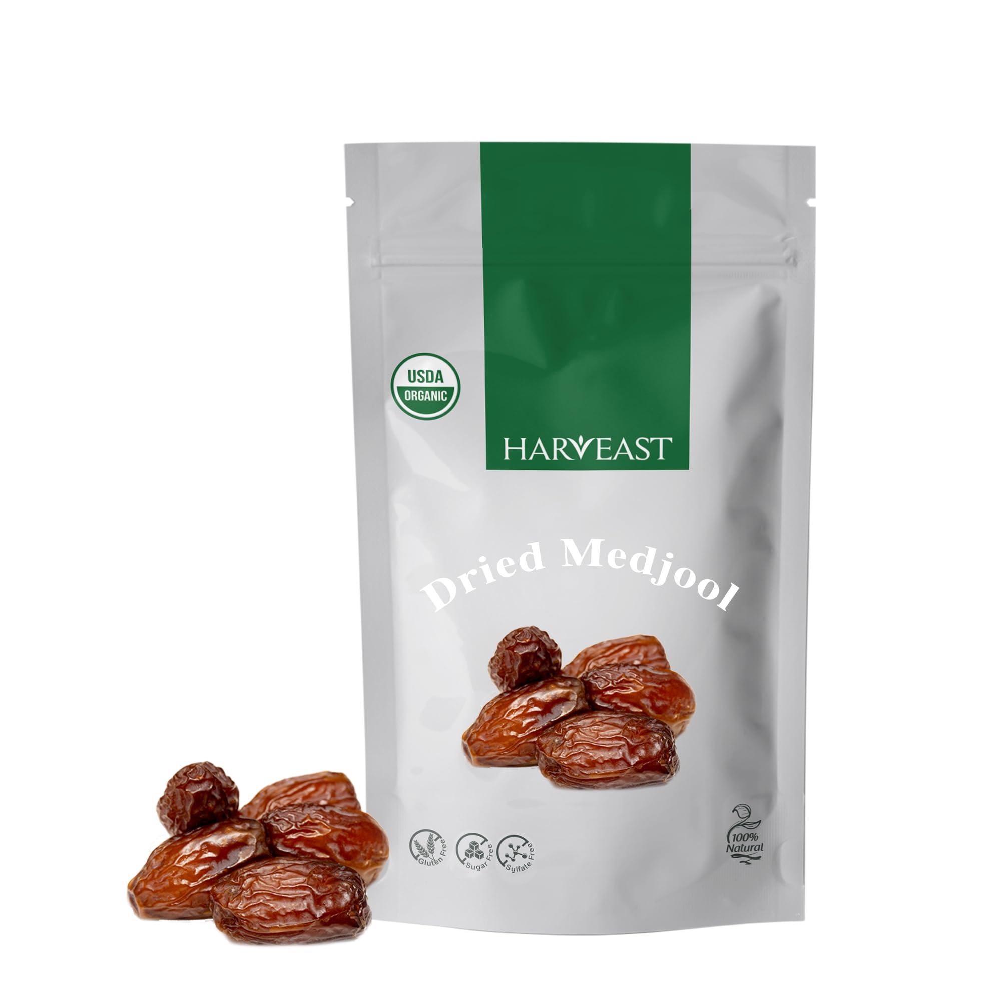 HARVEAST Harveast Organic Medjool Dates California Grown Jumbo Dates, Naturally Sweet, Healthy Snacking, Caramel Flavor, Pesticide, Free No Sugar Added Resealable Bag for Freshness, Baking (1 pounds)