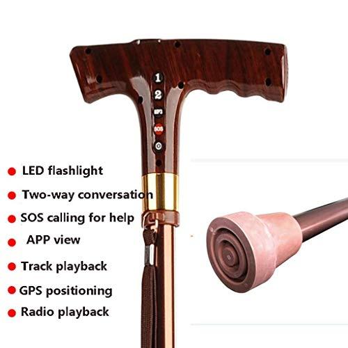 NUBAO NUBAO Old Man Smart Cane GPS Positioning Call Stick Retractable Aluminum Alloy Four Feet (Color : Brown)