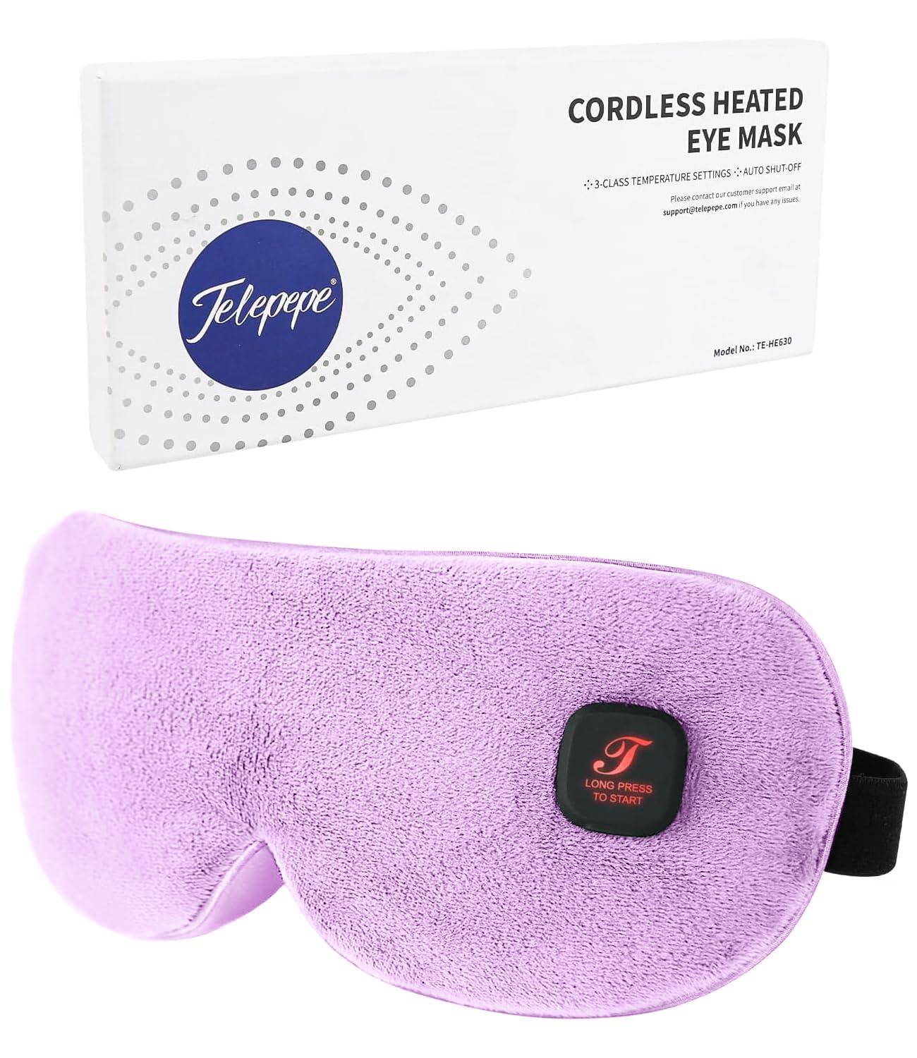 Telepepe Heated Eye Mask for Dry Eyes, Cordless Warm Eye Compress, Blepharitis, Styes, 1000mAh, Washable Cover, Gifts for Family and Friends, Travel (Purple)