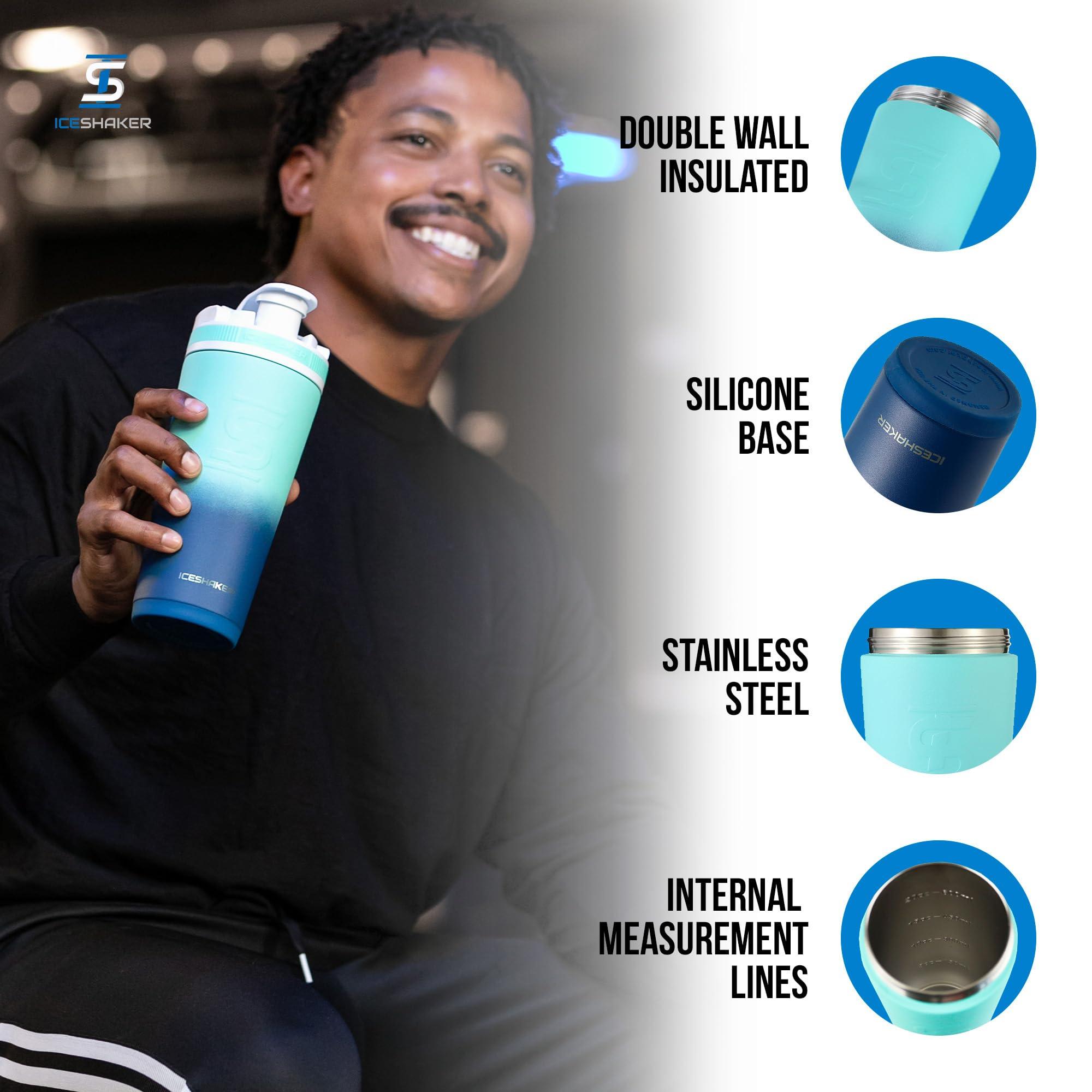 Ice Shaker Ice Shaker Insulated Stainless Steel Shaker Bottle | 26oz, Navy/Mint | Cold for 30+ Hours | Insulated Cup with Twist-on Agitator | Odor-Free Bottle for Protein Shakes, Water, Smoothies, Cocktails