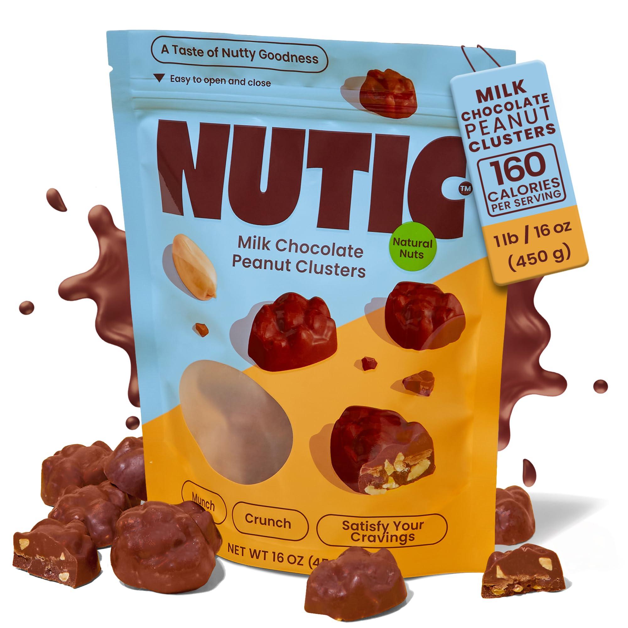 Nutic Nutic Gourmet Milk Chocolate Peanut Clusters - 1 lb, Crunchy Peanuts in Velvety Chocolate, Ideal Snacks & Gifts, Chocolate Covered Peanut Delight, Made in the USA - Pack of 1