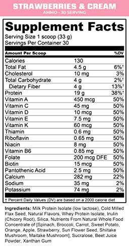 MTN OPS MTN OPS Ammo Protein Powder Meal Replacement Shake for Lean Muscle Building, Strawberries & Cream Flavor, 28 Servings