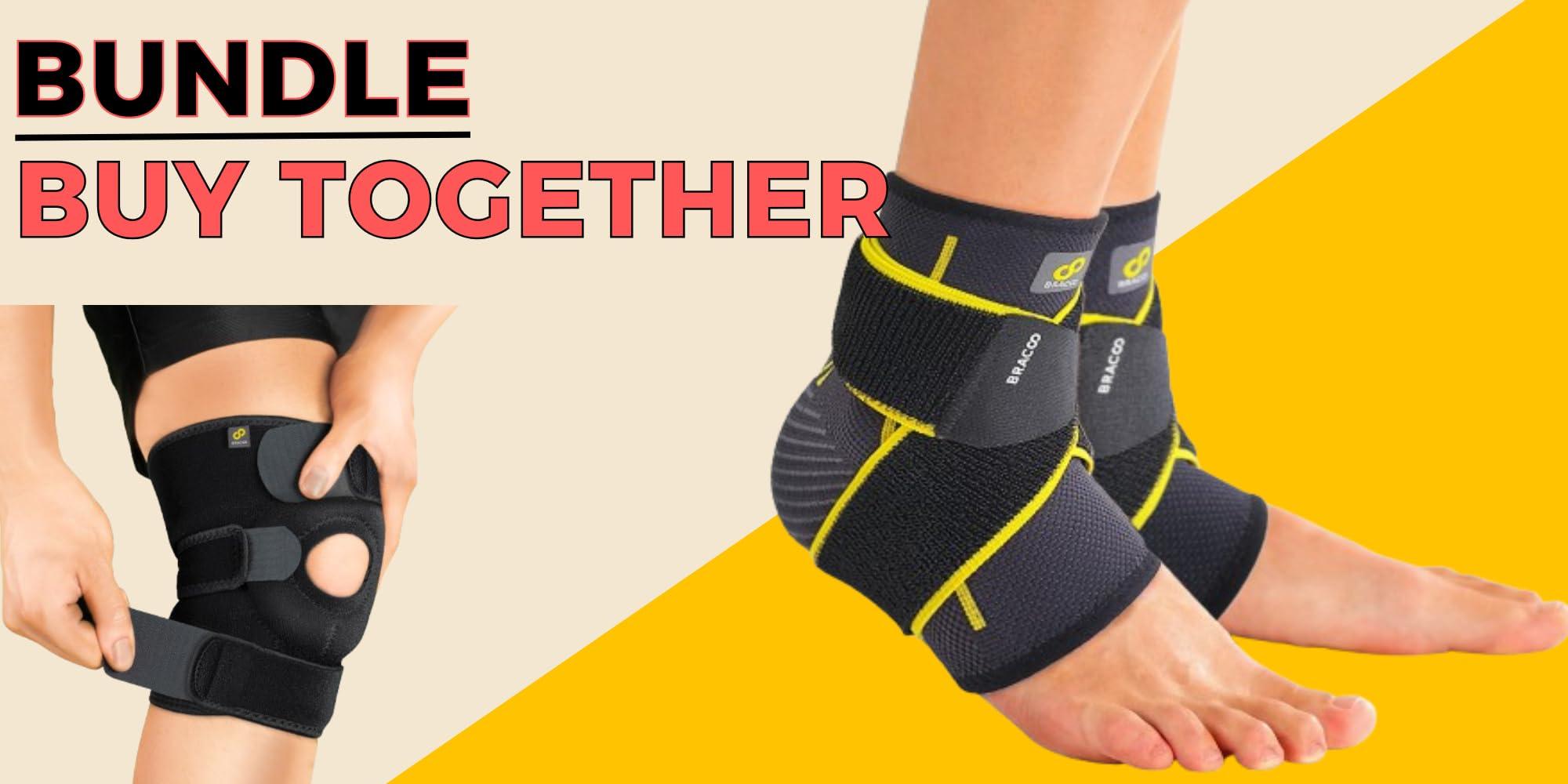 Bracoo Bracoo KS10 Adjustable Compression Knee Patellar Tendon Support Brace (Black) FS60 Ankle Airy Sleeve Brace, 1 Pair, Black (S/M)