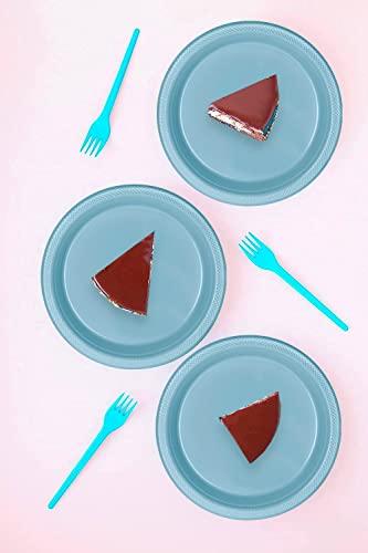 DecorRack DecorRack 10 Large Plastic Plates, Heavy Duty 9 inch Colored Plastic Dinner Plates, Disposable Party Ware for Kids Birthday, Cake Dessert Plates, Holiday Tableware, Light Blue (Pack of 10)