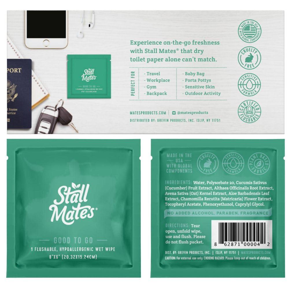 Stall Mates Wipes Stall Mates Wipes - Flushable Wipes | Individually Wrapped | Travel Friendly | Unscented with Vitamin-E & Aloe | (30 on-the-go singles)