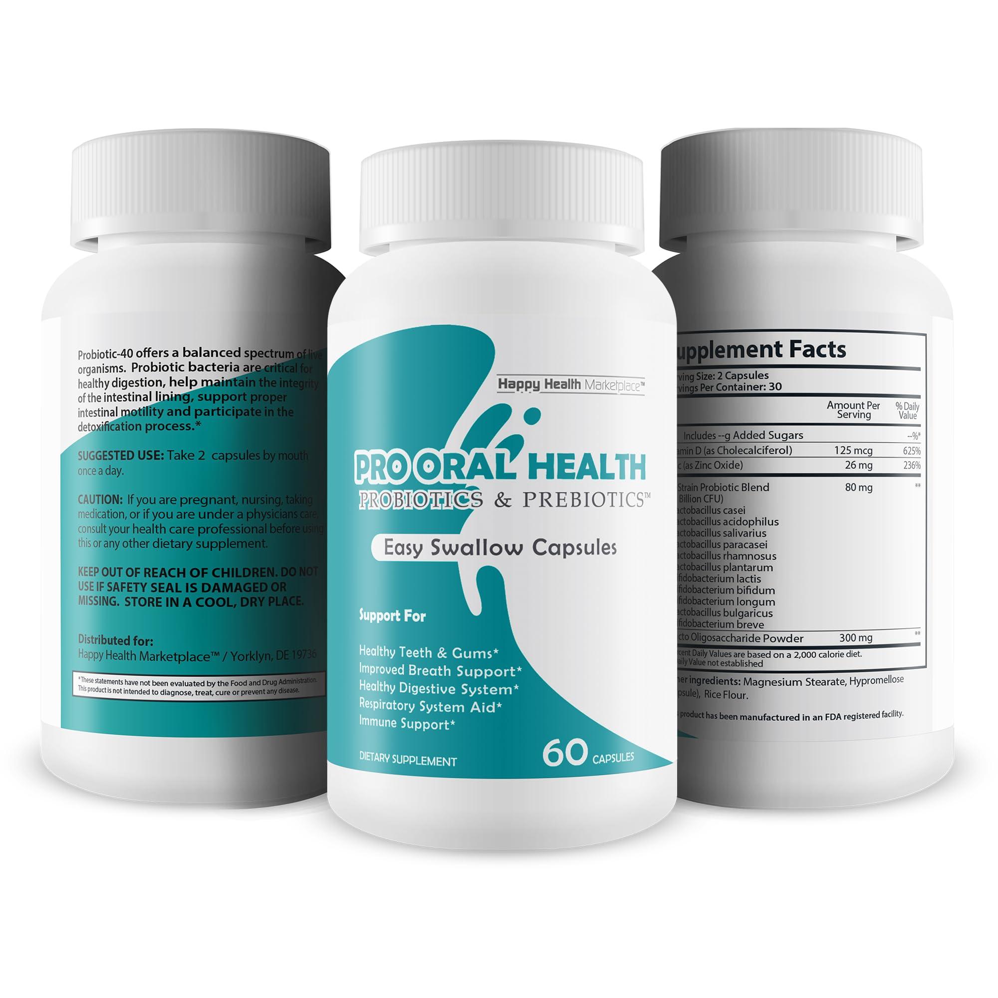 Generic Pro Oral Health Probiotics & Prebiotics - Oral Probiotics for Mouth & Bad Breath - Easy Swallow Capsules - Our Best Oral Health Probiotics Bad Breath Blend - 40 Billion CFU