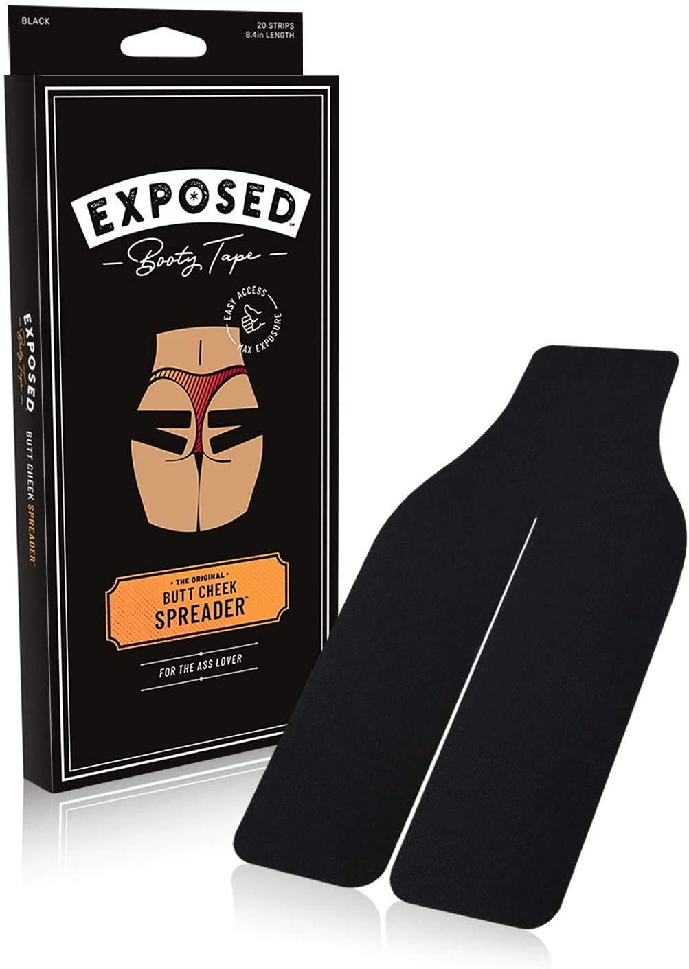 EXPOSED BOOTY TAPE Exposed Booty Tape for Foreplay (20 Precut Strips) Wide Band, Water Resistant, Body-Safe Tape - Easy to Apply/Use, Stays On! (Black)