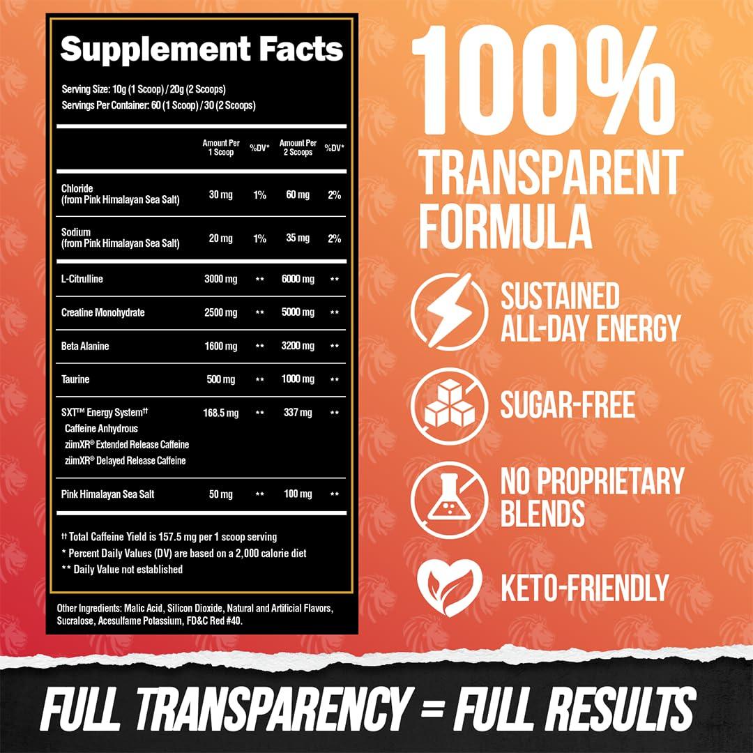 ALPHA LION ALPHA LION Core Pre Workout Powder with Creatine for Performance, Beta Alanine for Muscle, L-Citrulline for Pump & Tri-Source Caffeine for Sustained Energy (60 Servings, Apple Punch Flavor)