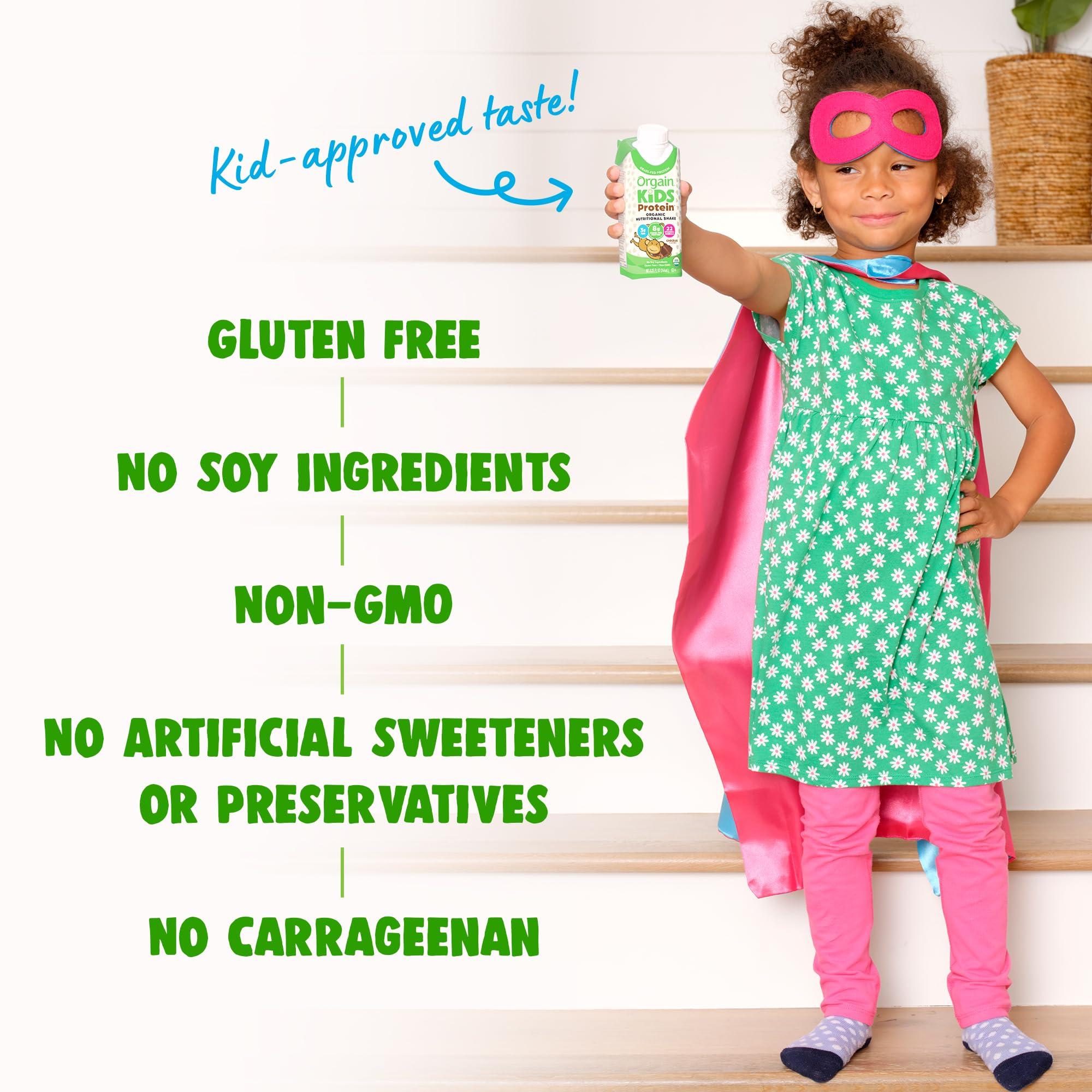 Orgain Orgain Organic Kids Nutritional Protein Shake, Chocolate, Healthy Kids Snacks, 8g Dairy Protein, 3g Fiber, 22 Vitamins & Minerals, No Soy Ingredients, Gluten Free, Non-GMO, 8.25 Fl Oz (Pack of 12)
