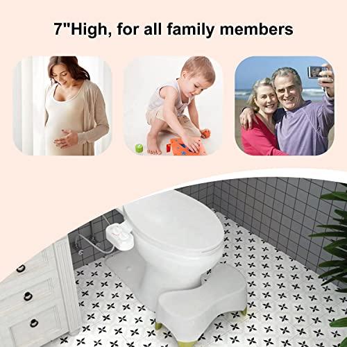 GLIGAM Toilet Stool,Gligam Poop Stool for Bathroom,Bearing 550 lbs Weight,Toilet Step Stool, Potty Stool for Adults and Kids,Non-Slip Simple Design,7" Tall (White/Bamboo Color)