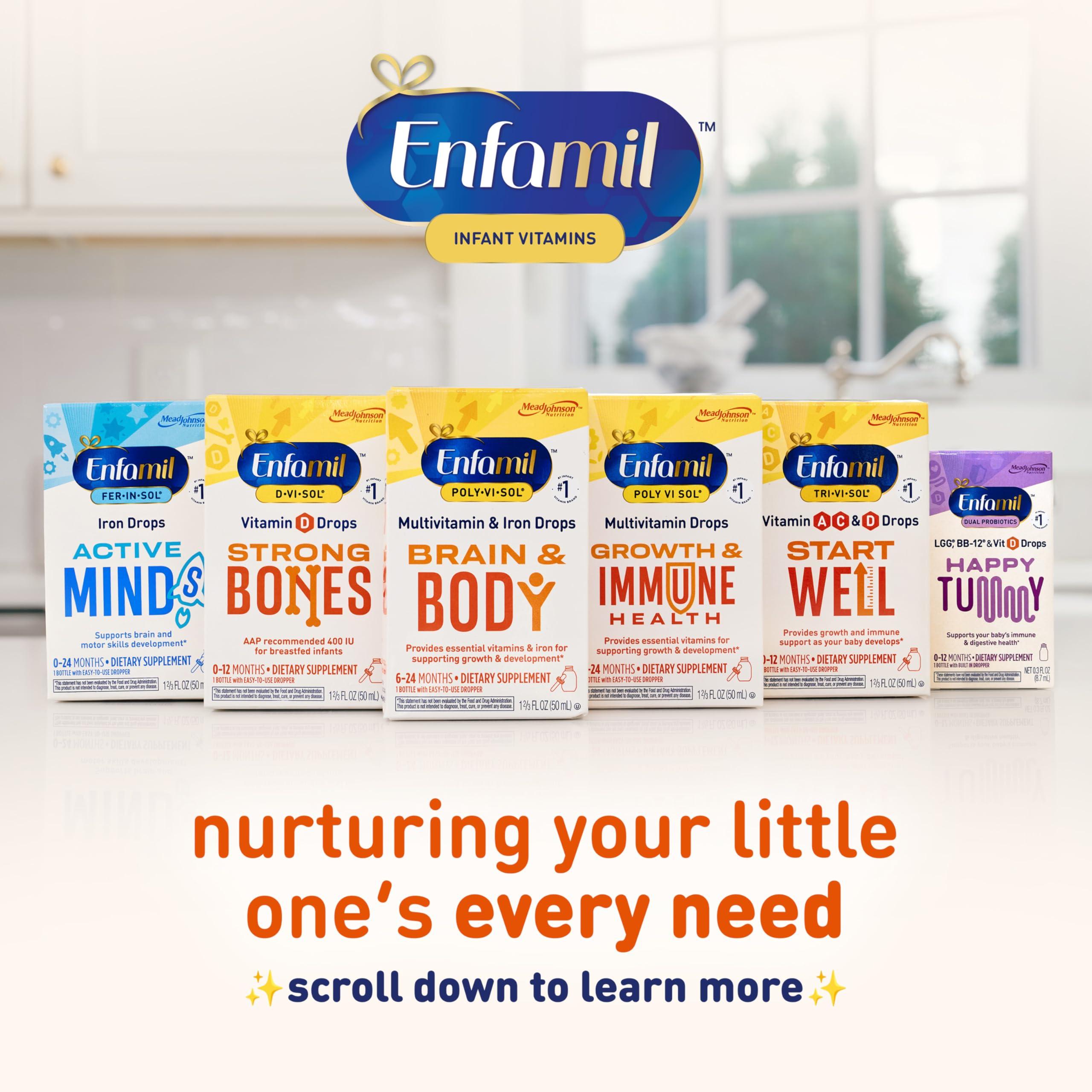 Enfamil Prenatals & Baby Vitamins Enfamil Baby Vitamin D-Vi-Sol Vitamin D Liquid Supplement Drops for Infants, Supporting Strong Teeth & Bones in Newborn Babies, Easy-to-Use, Gluten-Free, 50 mL Dropper Bottle, Pack of 3