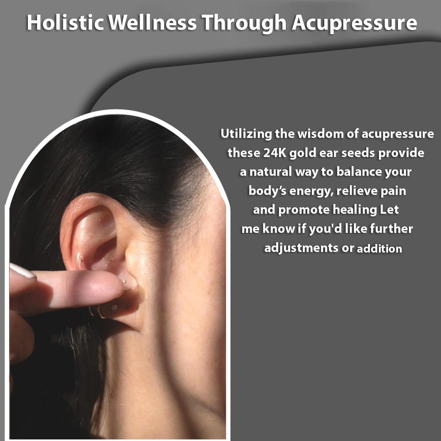 Vie Healing Vie Healing 24k Gold Acupressure Ear Seeds - Reflexology, Ear Seed Chart - Best Ear Seeding Kit - Acupressure Beads - 40+ Solutions & 24k Gold Ear Seeds Acupuncture Kit - Suitable for Adults