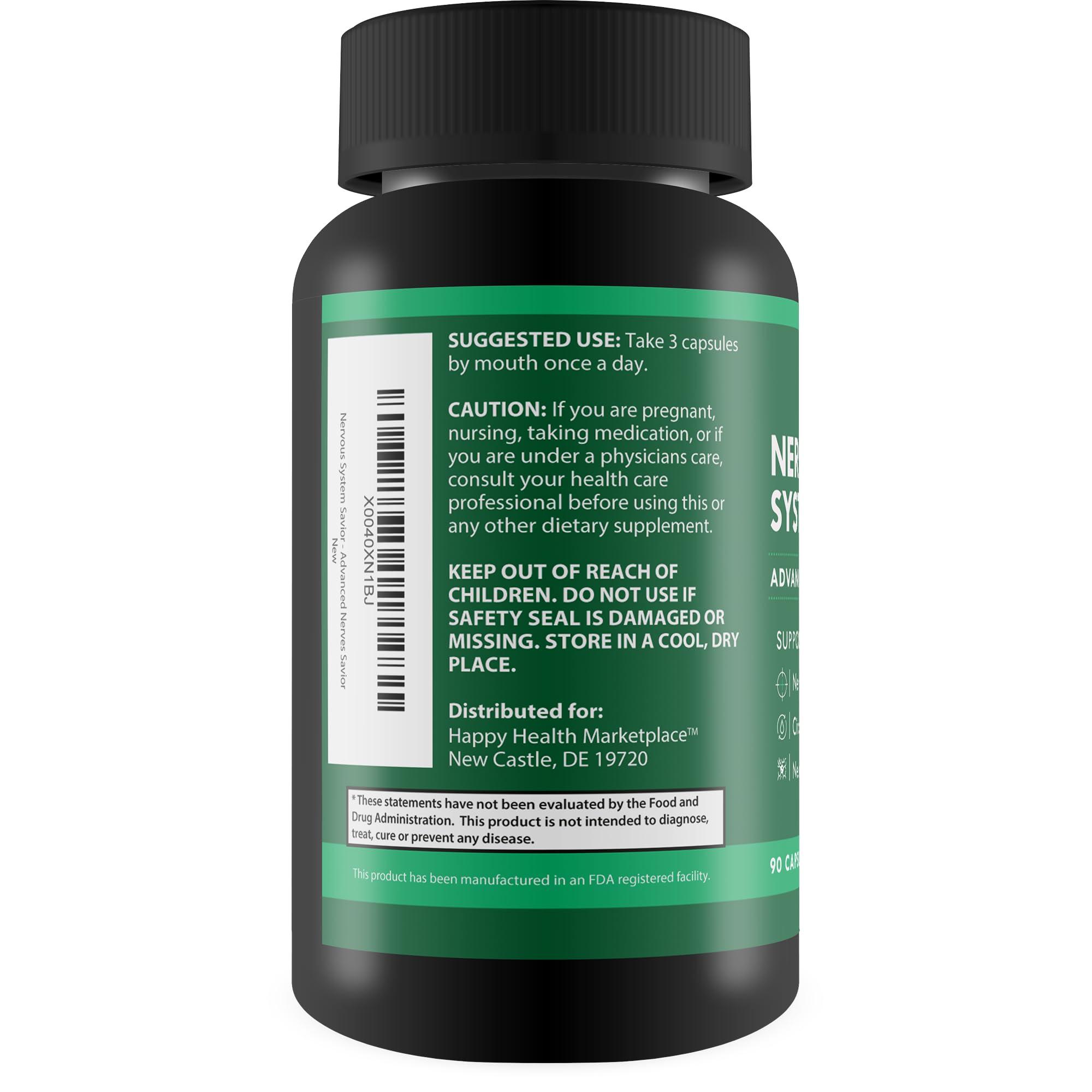 Happy Health Marketplace Nervous System Savior - Advanced Nerve Support - Our Best Nerve Support Supplement - Natural Nerve Savior Supplement to Help Save Your Nerve Health - Nerve Support Supplements Your Nerves Savior