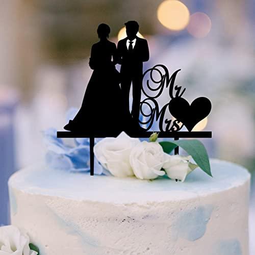 DENOOO Acrylic Cake Toppers for Wedding Romantic Bride & Groom Mr & Mrs Heart-shaped Cake Topper Cake Toppers for Wedding Party Cake Decor Wedding Cake Decoration Engagement Decoration