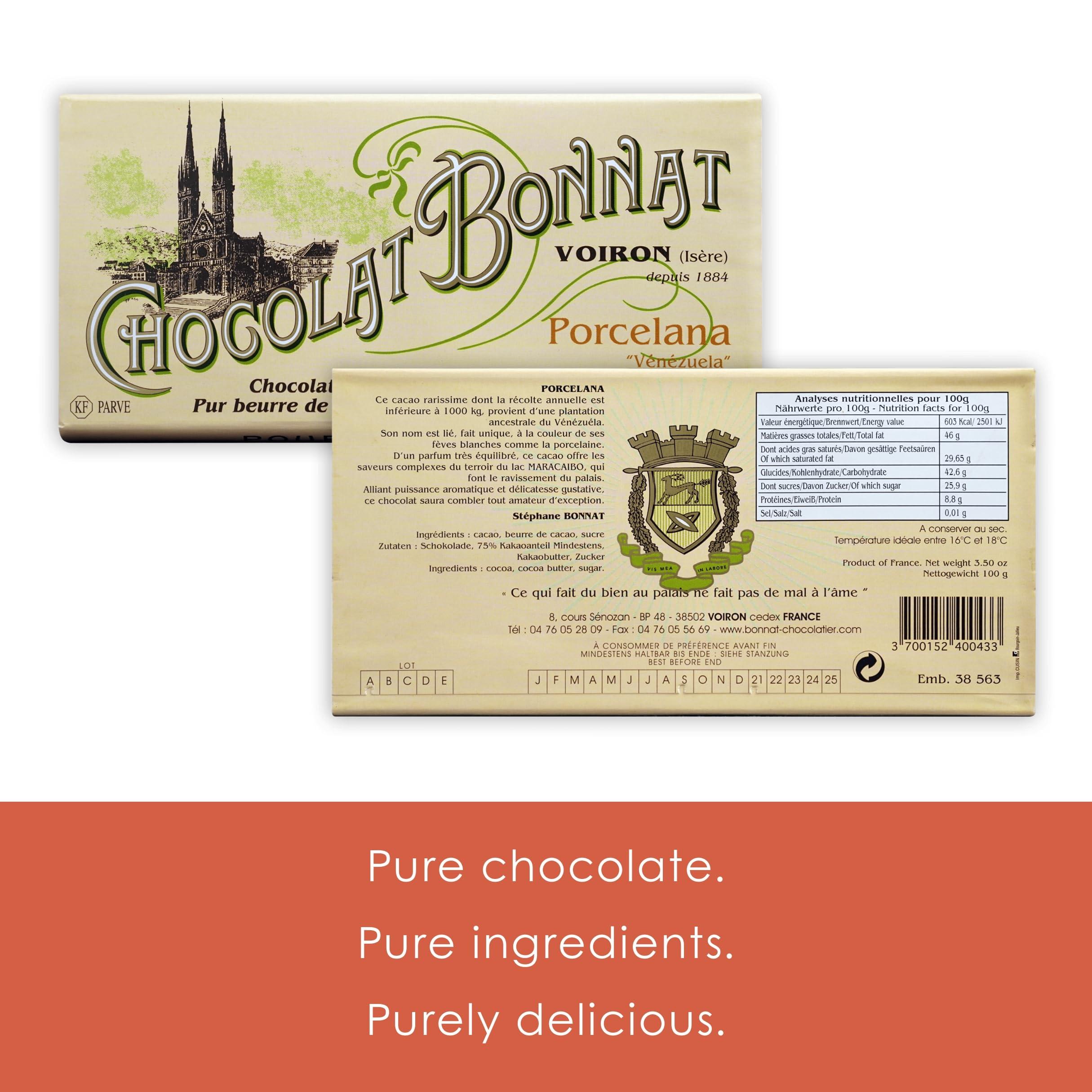 Bonnat Bonnat Porcelana 75% Dark Chocolate 3 Pack - French Chocolate - Bean-to-Bar, Family Owned - Soy-Free, Gluten-Free, Vegan, Kosher - Bundle