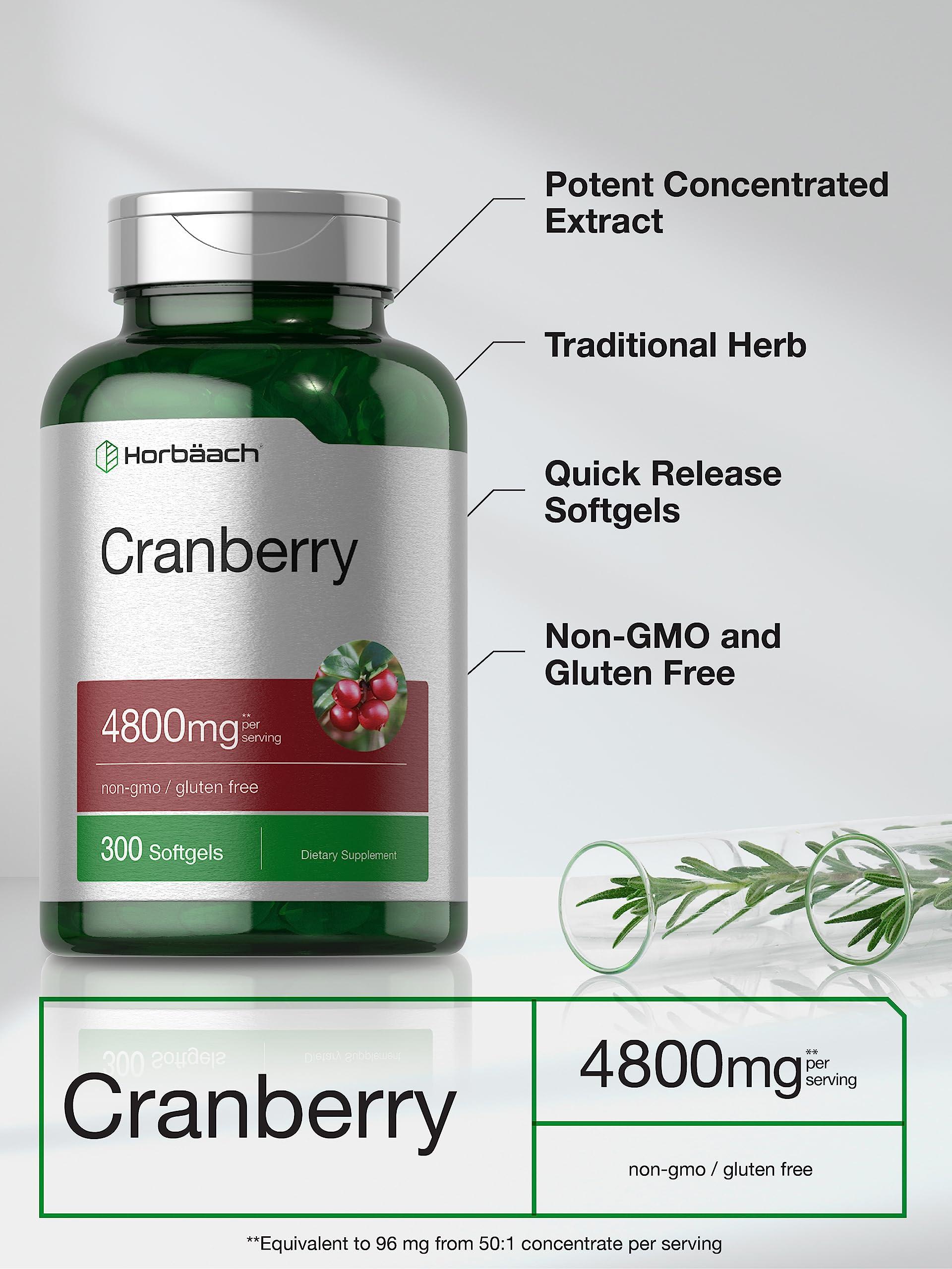 Horbäach Horbach Cranberry Pills 4800mg | 300 Softgels | Non-GMO, Gluten Free Supplement | from Concentrate Extract