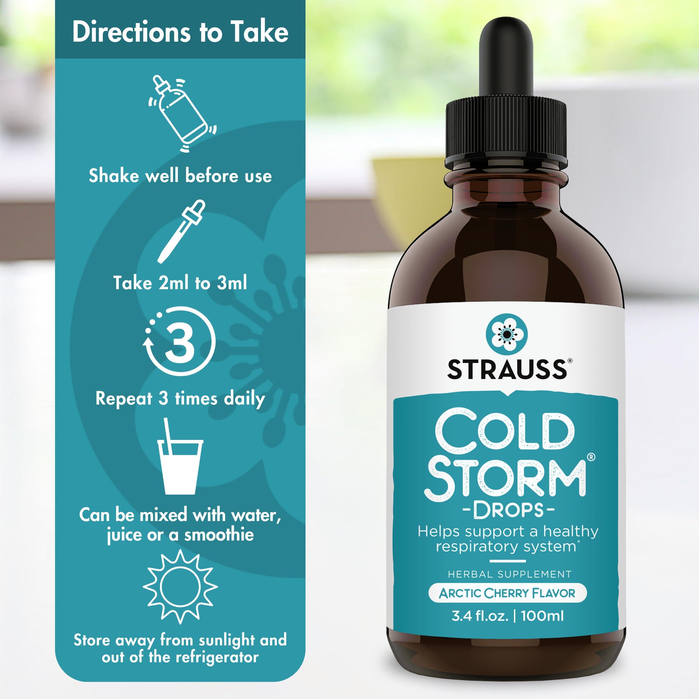 Strauss Heartdrops Strauss Naturals Coldstorm Drops – Immune & Respiratory Systems Support Supplements with Arctic Cherry Flavor, Natural Formula, Gluten-Free, Soy-Free, and Non-GMO, 3.4 fl oz