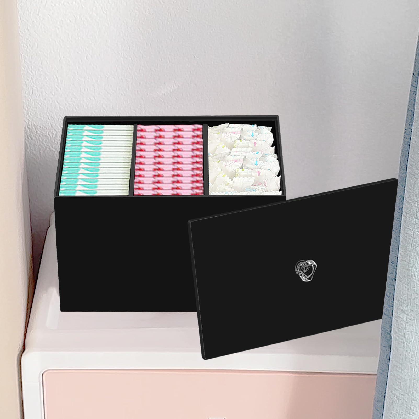 DELIPPLY Tampon Box for Bathroom, Tampons and Pads Storage Holder, Women Period Organizer Container, Black