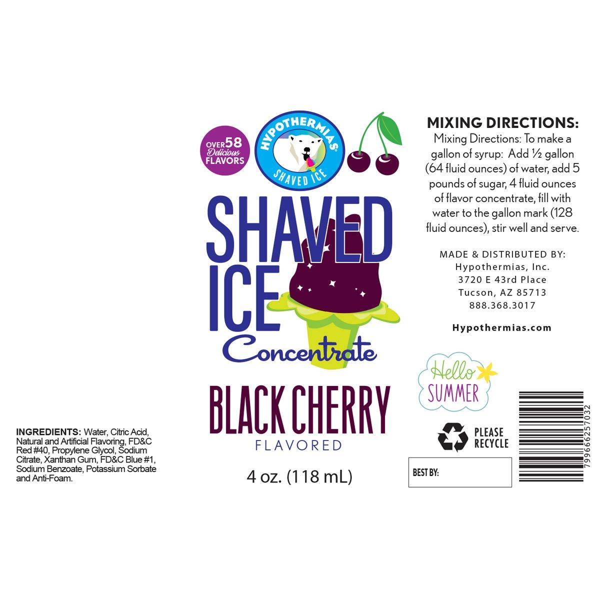 Hypothermias Hypothermias Shaved Ice and Snow Cone Syrup Unsweetened Flavor Concentrate - 4 Fl. Oz - Makes 1 Gallon of Ready to Use Syrup - Black Cherry - Must Add Filtered Water and Sweetener
